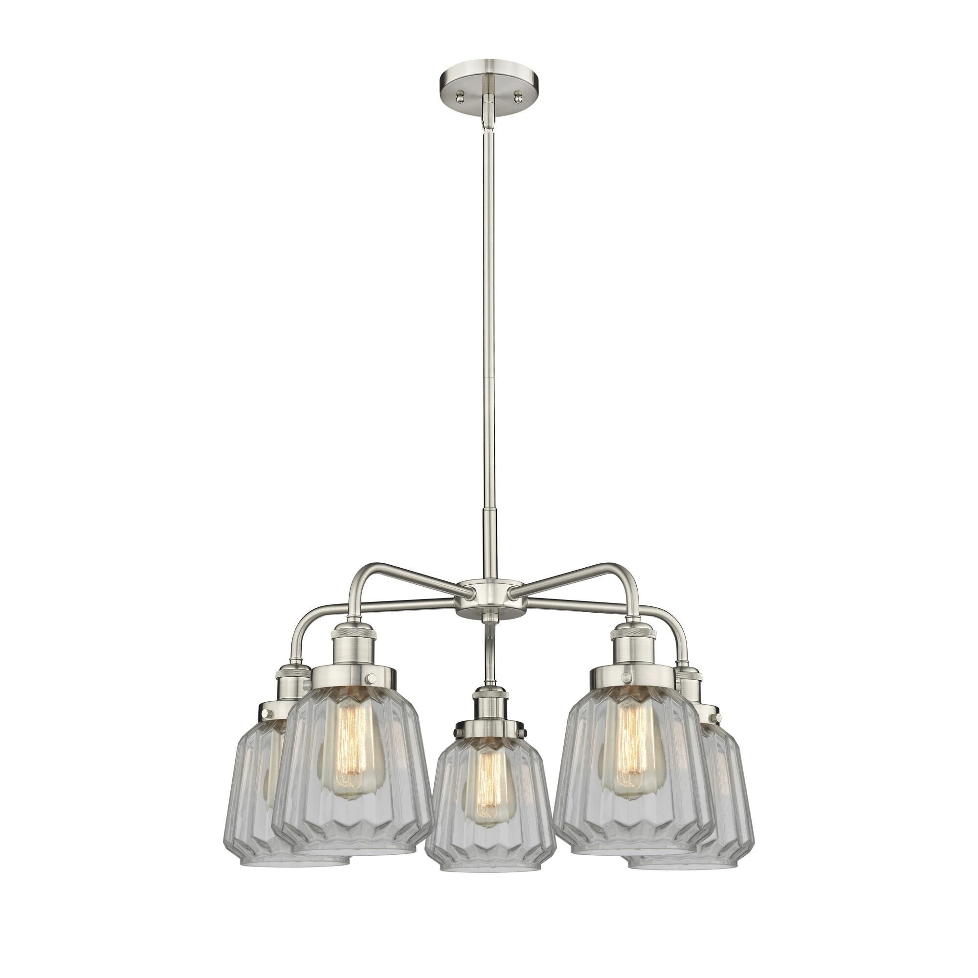 Shown in Satin Nickel finish and Clear glass