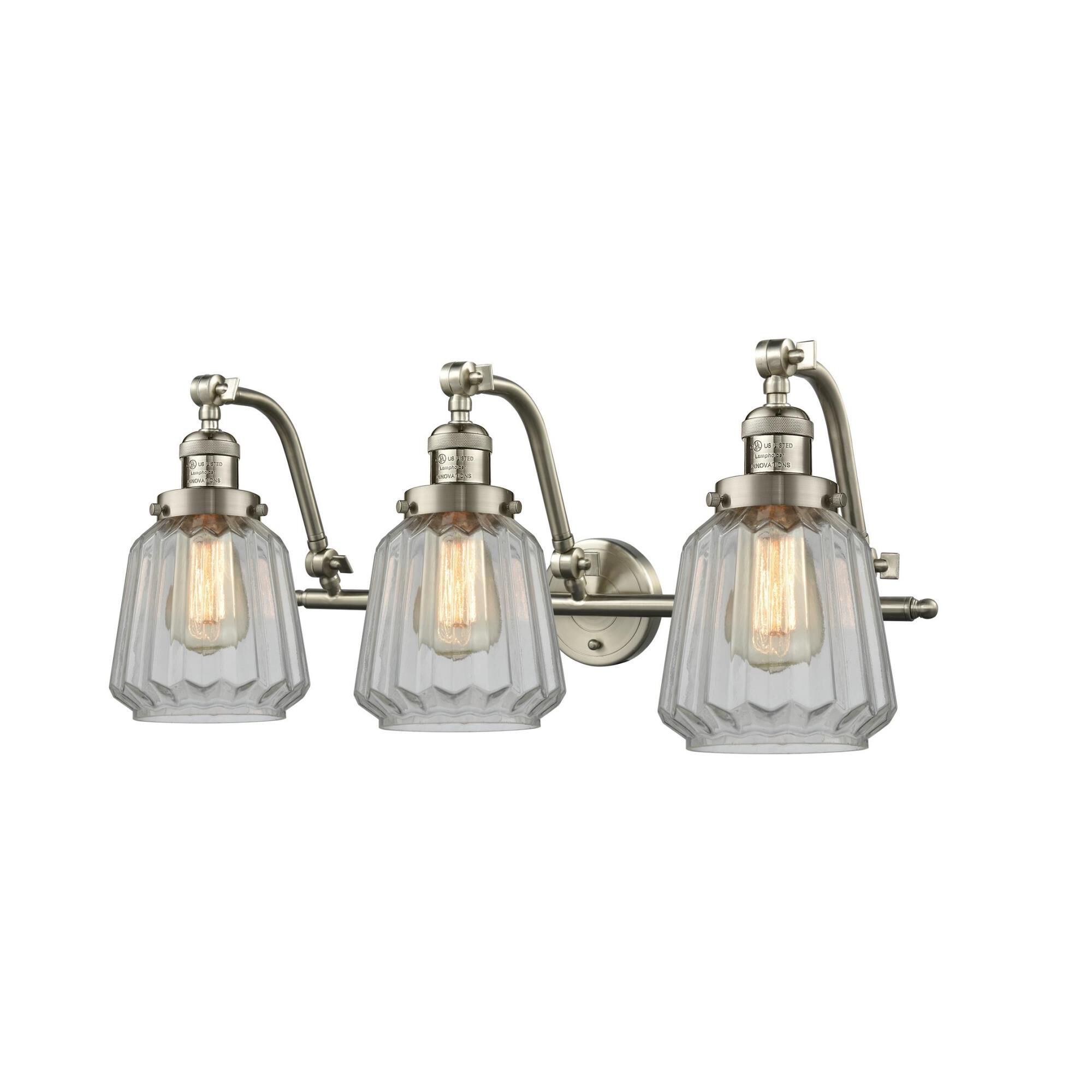 Shown in Brushed Satin Nickel finish and Clear Fluted glass