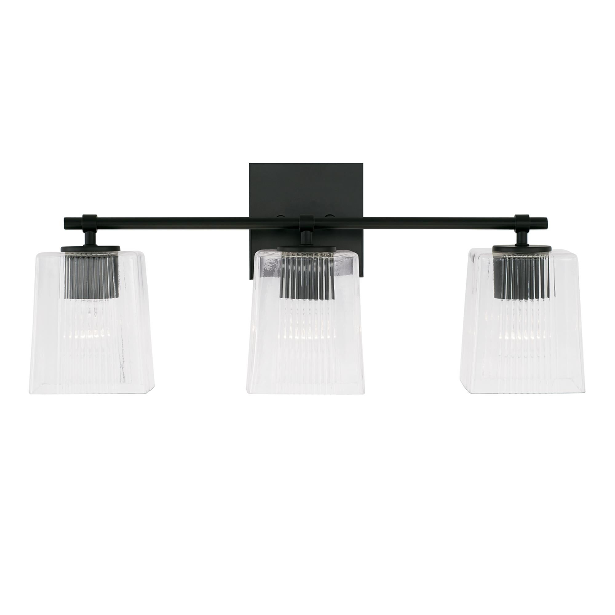 Shown in Matte Black finish and Clear Fluted glass
