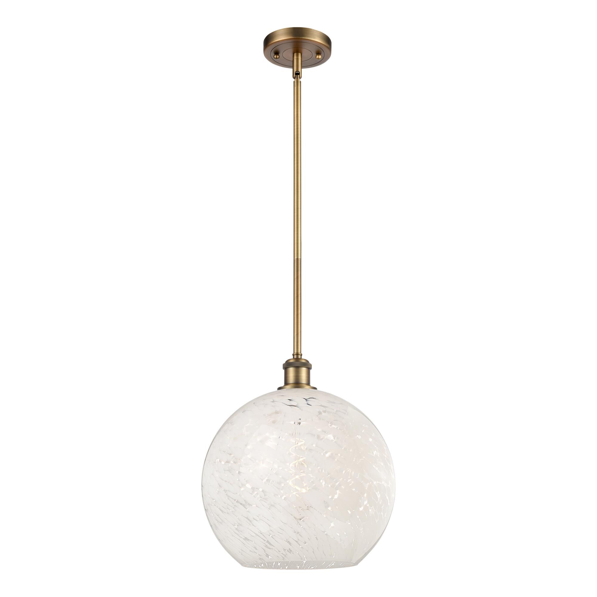 Shown in Brushed Brass finish and White Mouchette glass