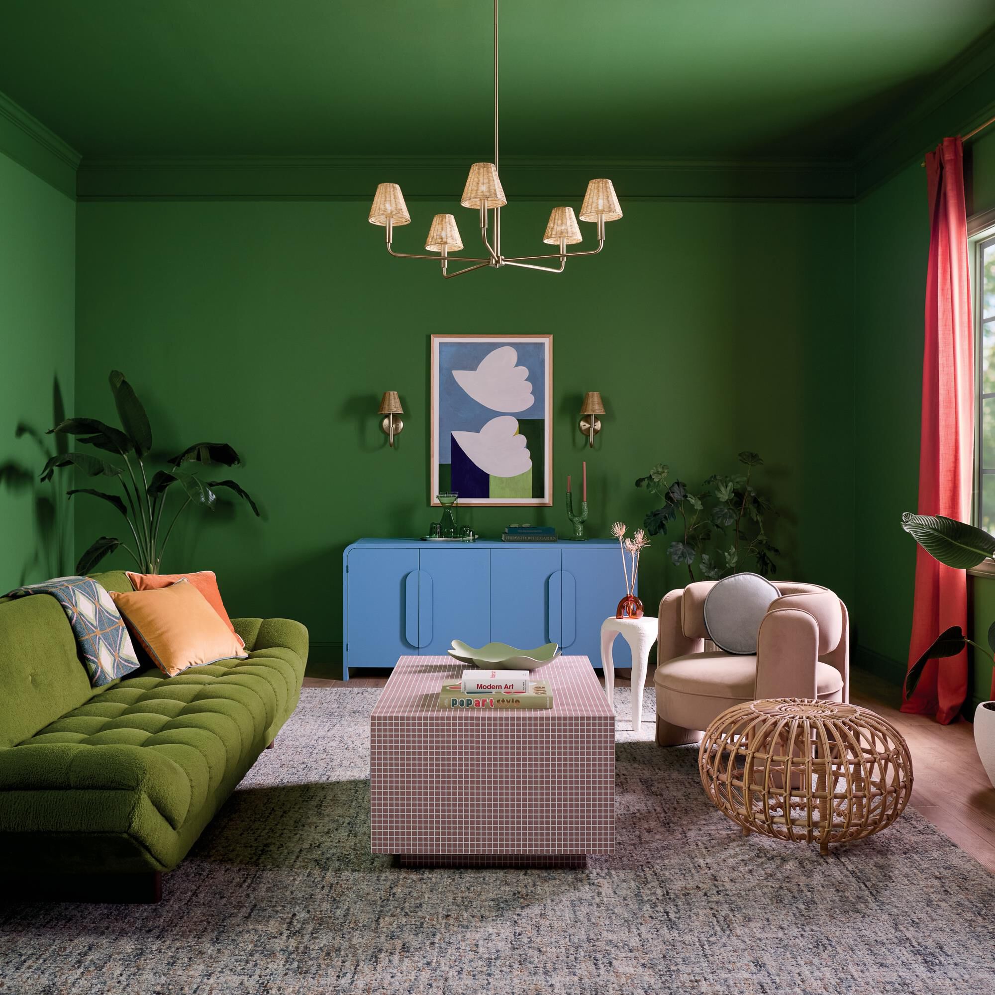 Shown in Champagne Bronze finish and Rattan Textured shade