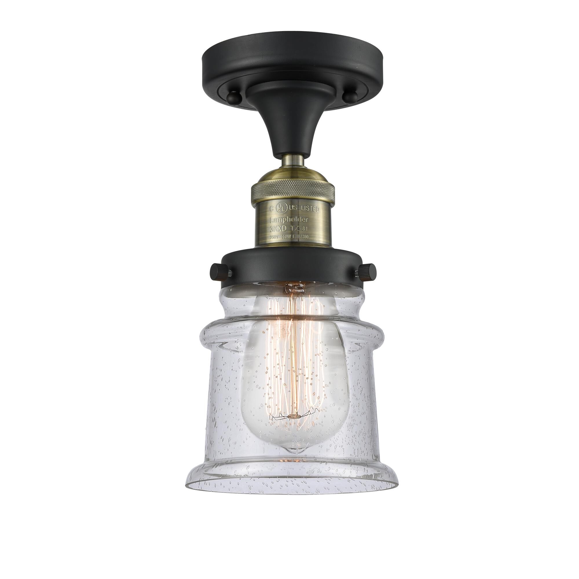 Shown in Black Antique Brass finish and Seedy glass