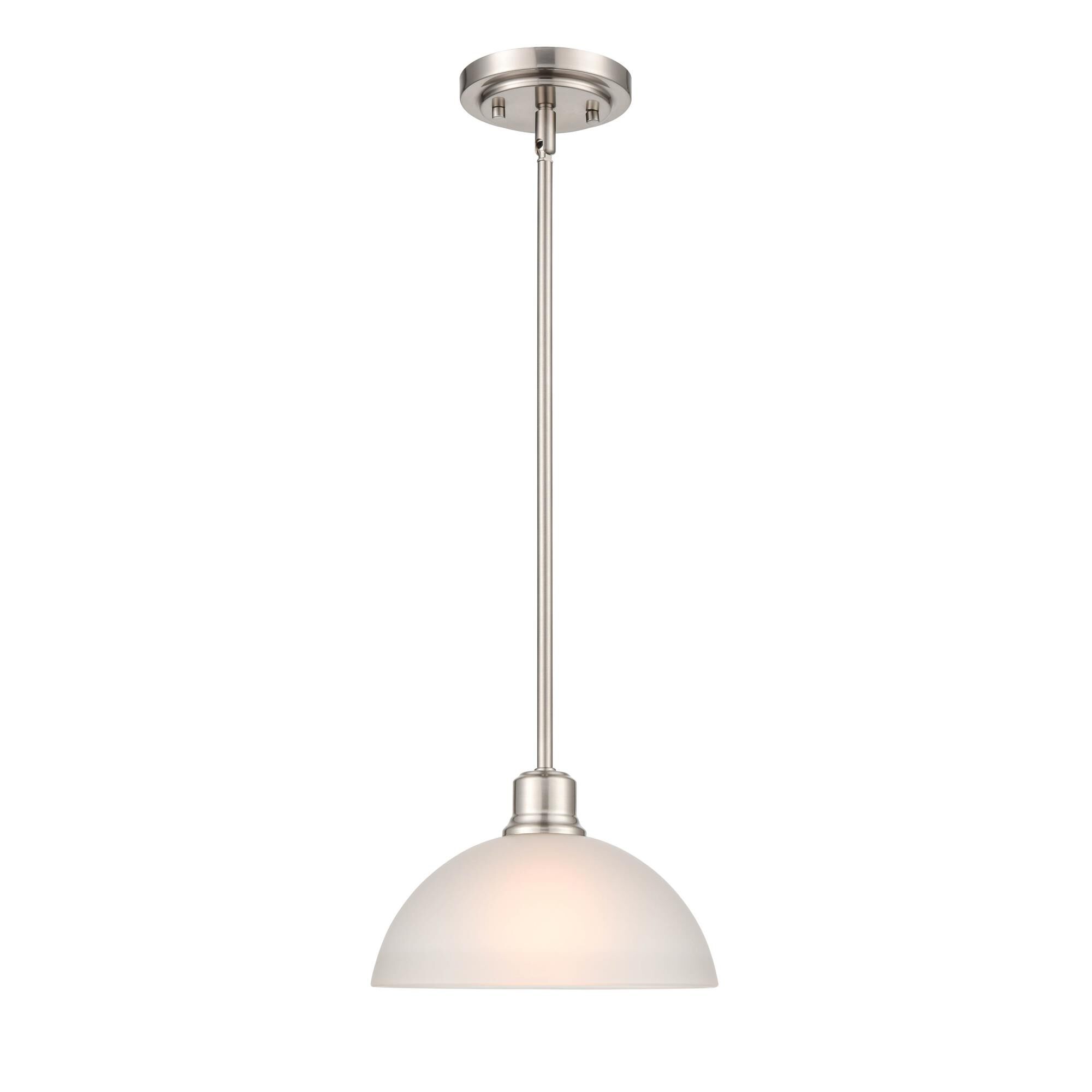 Shown in Brushed Nickel finish and Frosted White glass