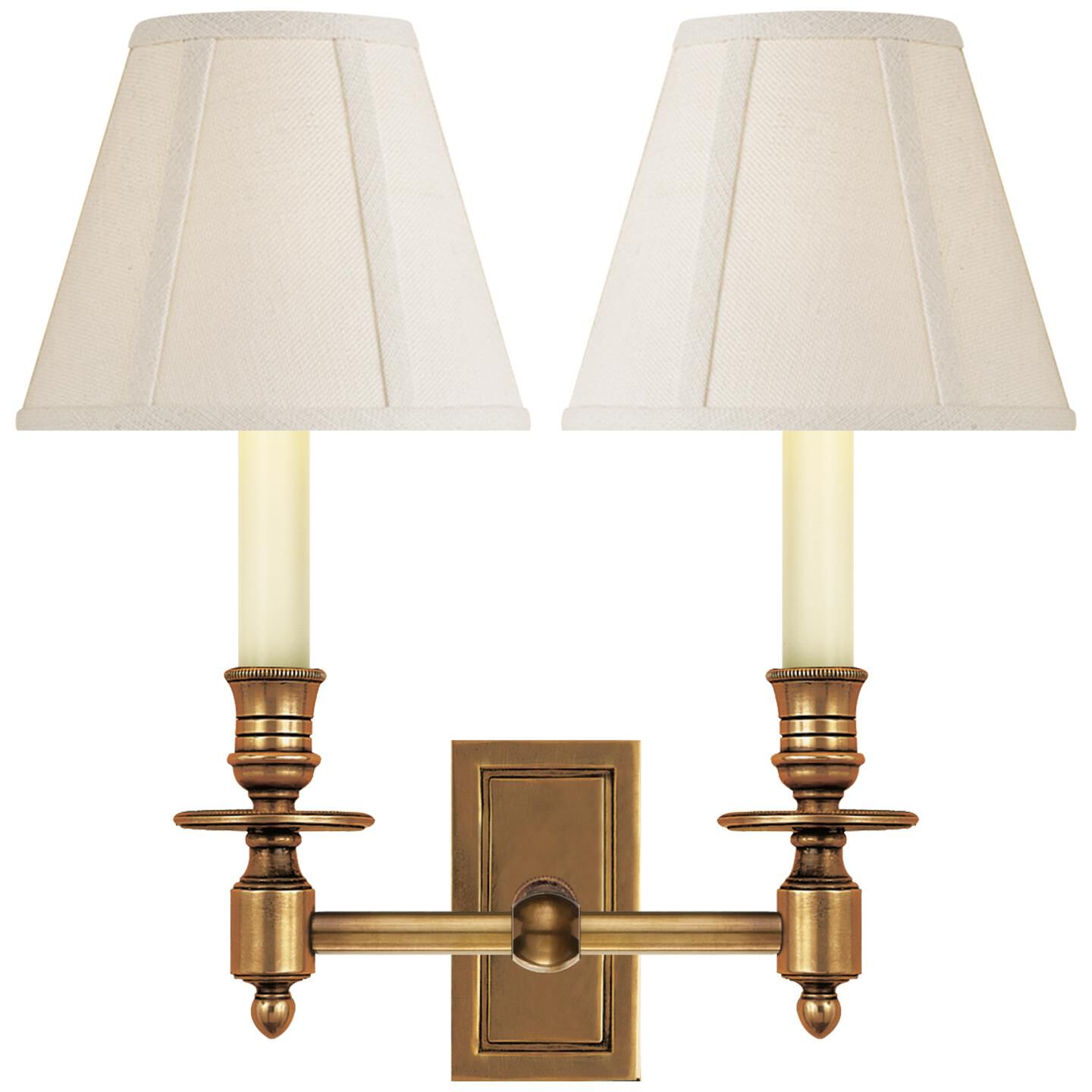 Shown in Hand-Rubbed Antique Brass finish and Linen shade