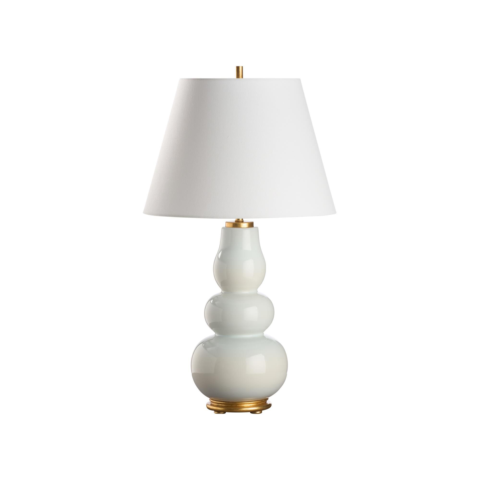 Shown in White, Cream and Gold finish and Linen shade