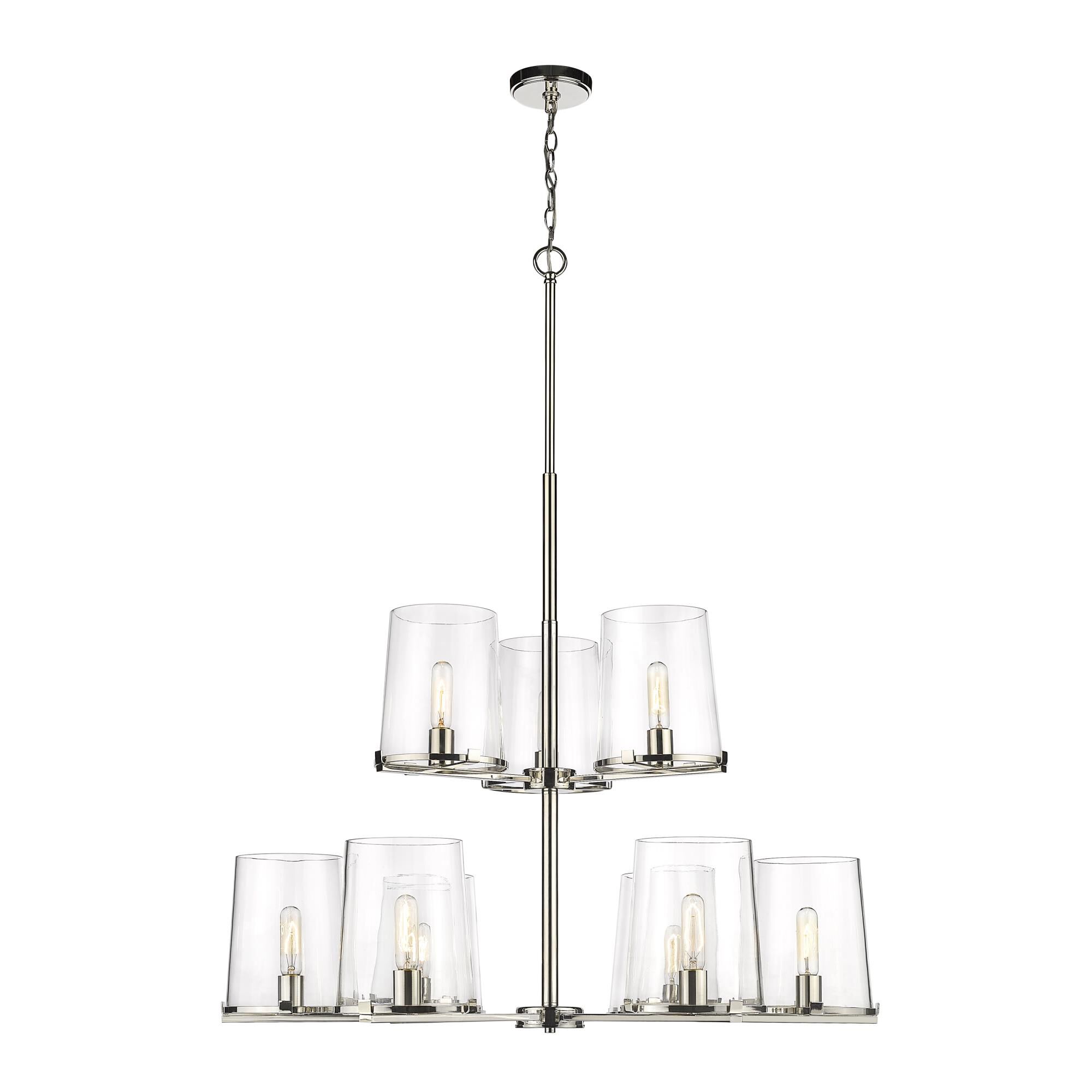 Shown in Polished Nickel finish and Glass shade