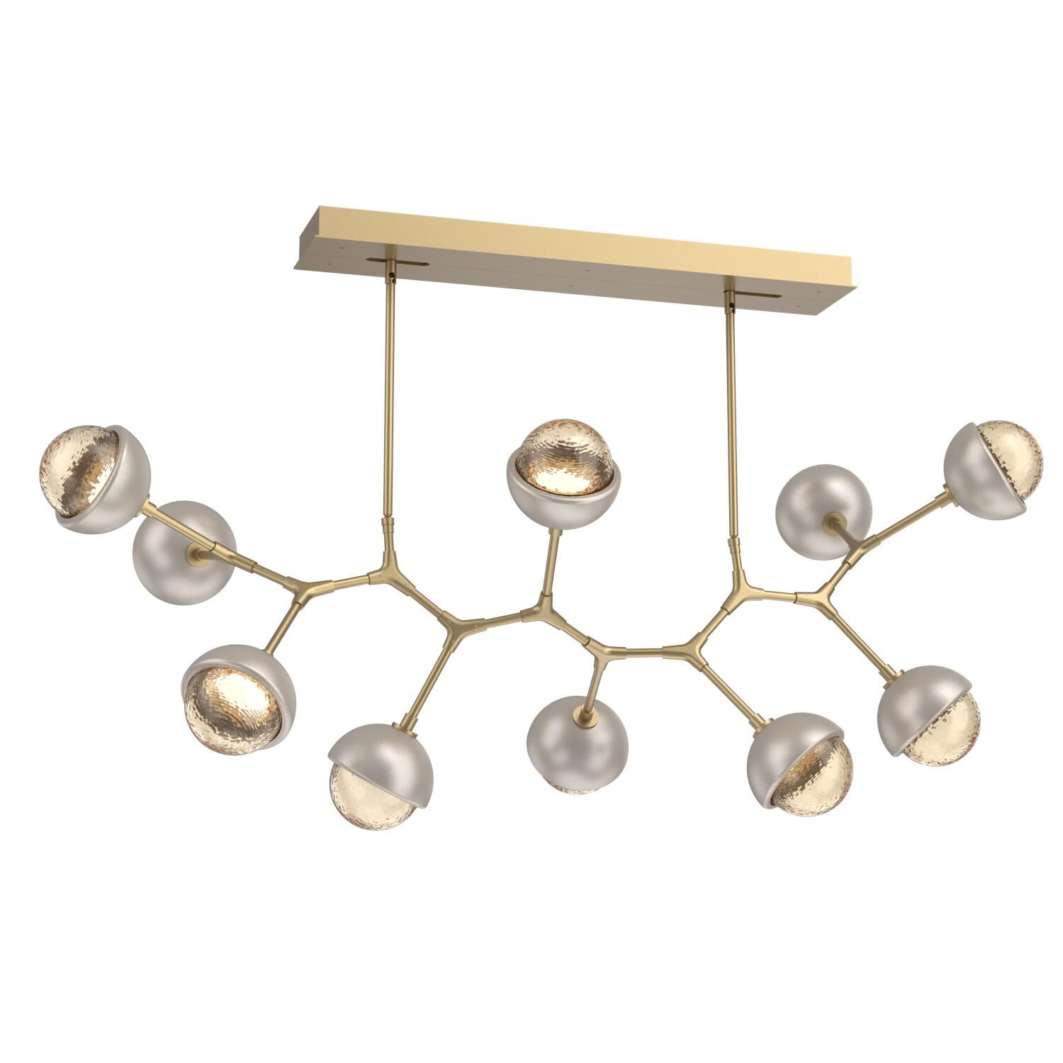 Shown in Gilded Brass finish and Amber glass and Beige Silver accent