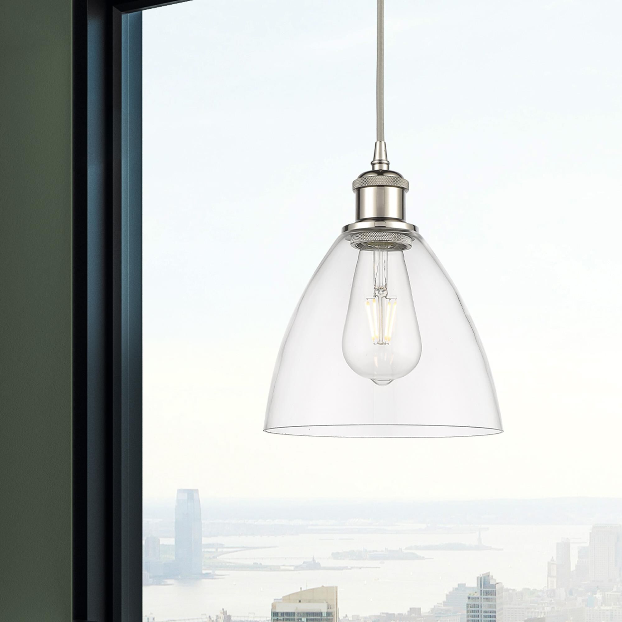 Shown in Polished Nickel finish and Cased Matte White glass