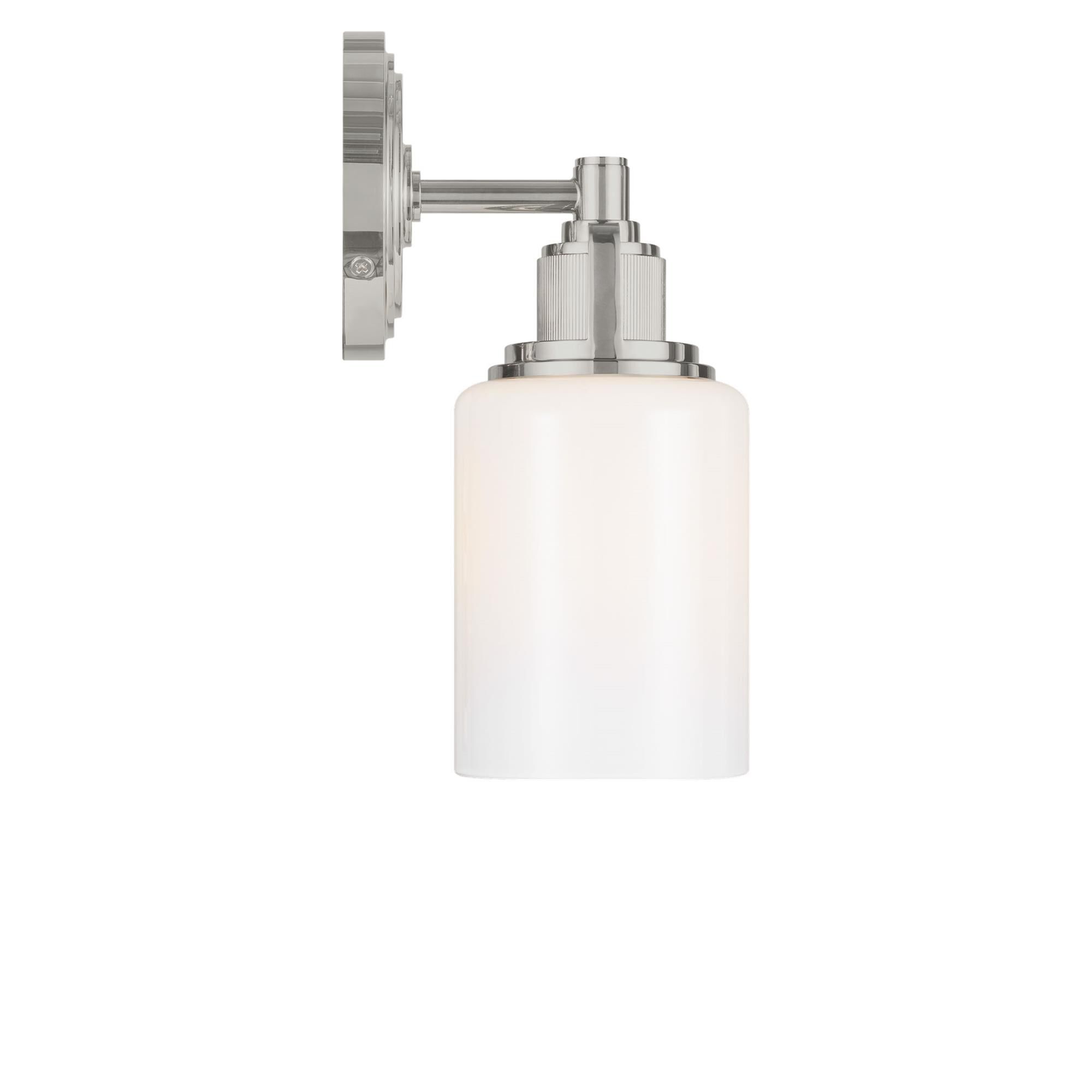 Shown in Polished Nickel finish and Milk glass