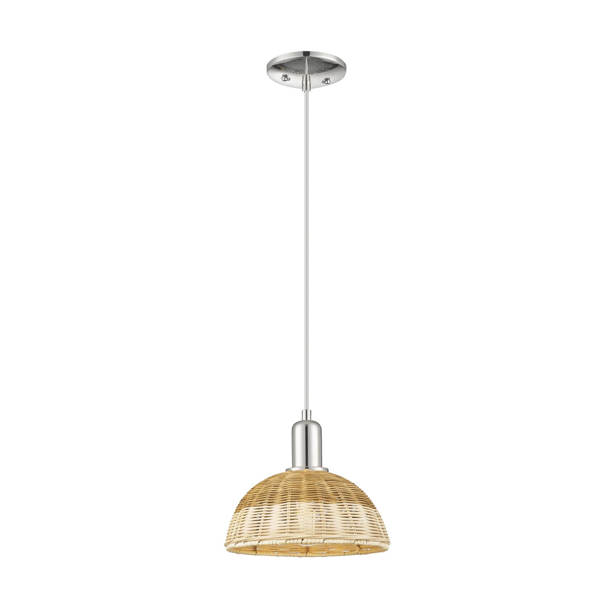 Shown in Polished Nickel finish and Natural Fiber shade