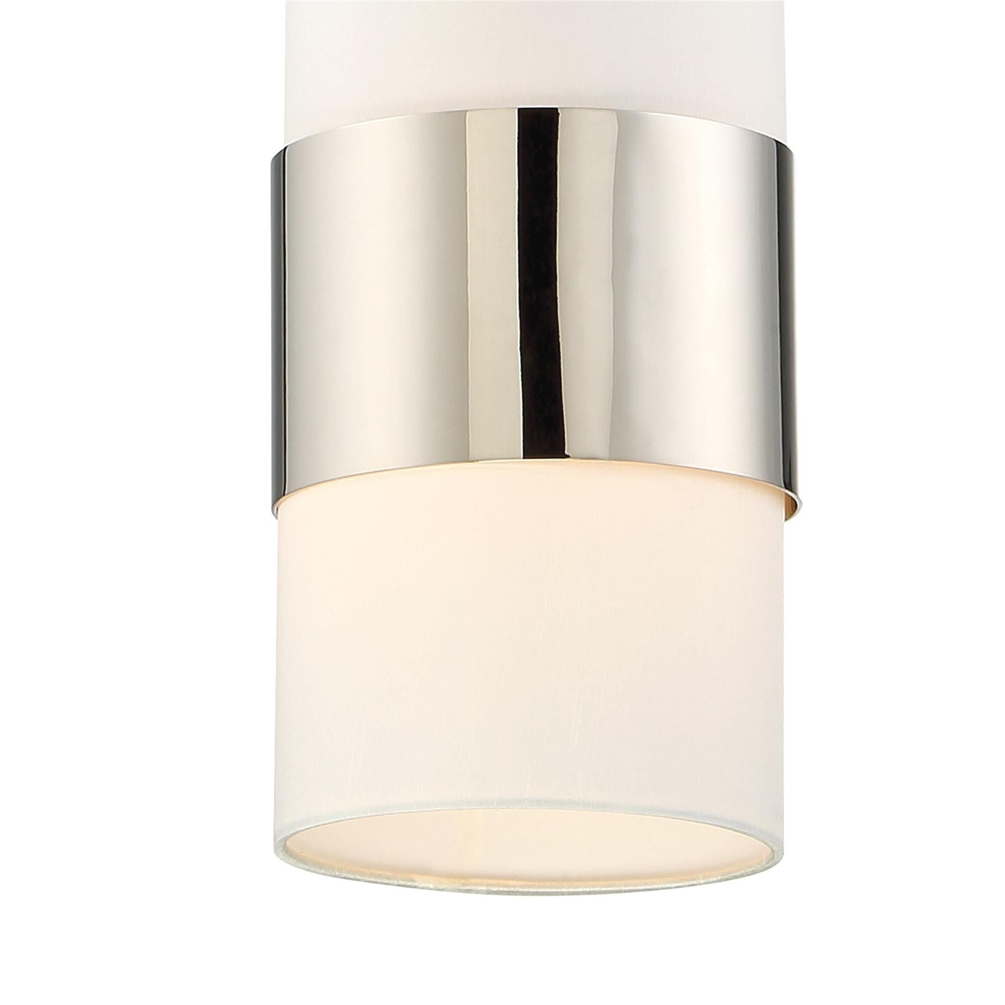 Shown in Polished Nickel finish and Silk glass and White shade