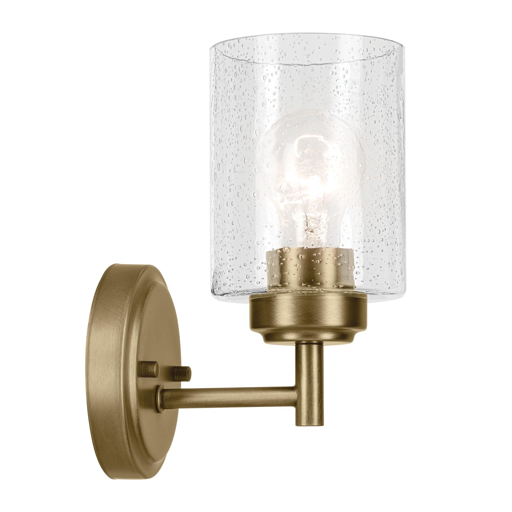 Shown in Natural Brass finish and Clear Seeded glass
