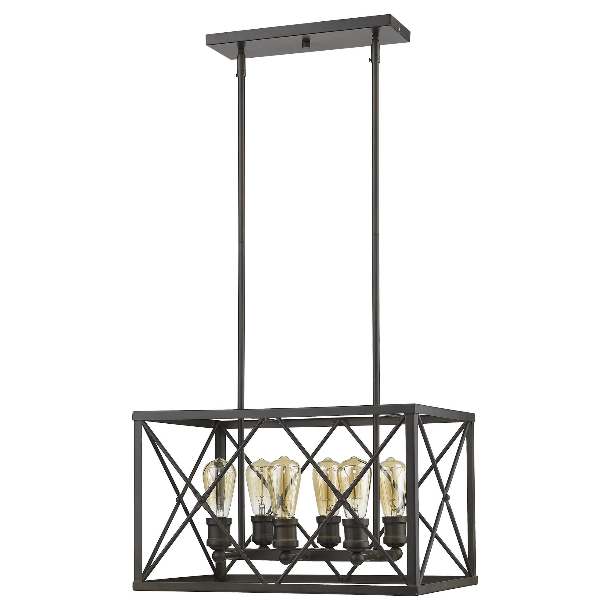 Shown in Oil-Rubbed Bronze finish and Oil-Rubbed Bronze glass and Oil Rubbed Bronze Metal Cage shade