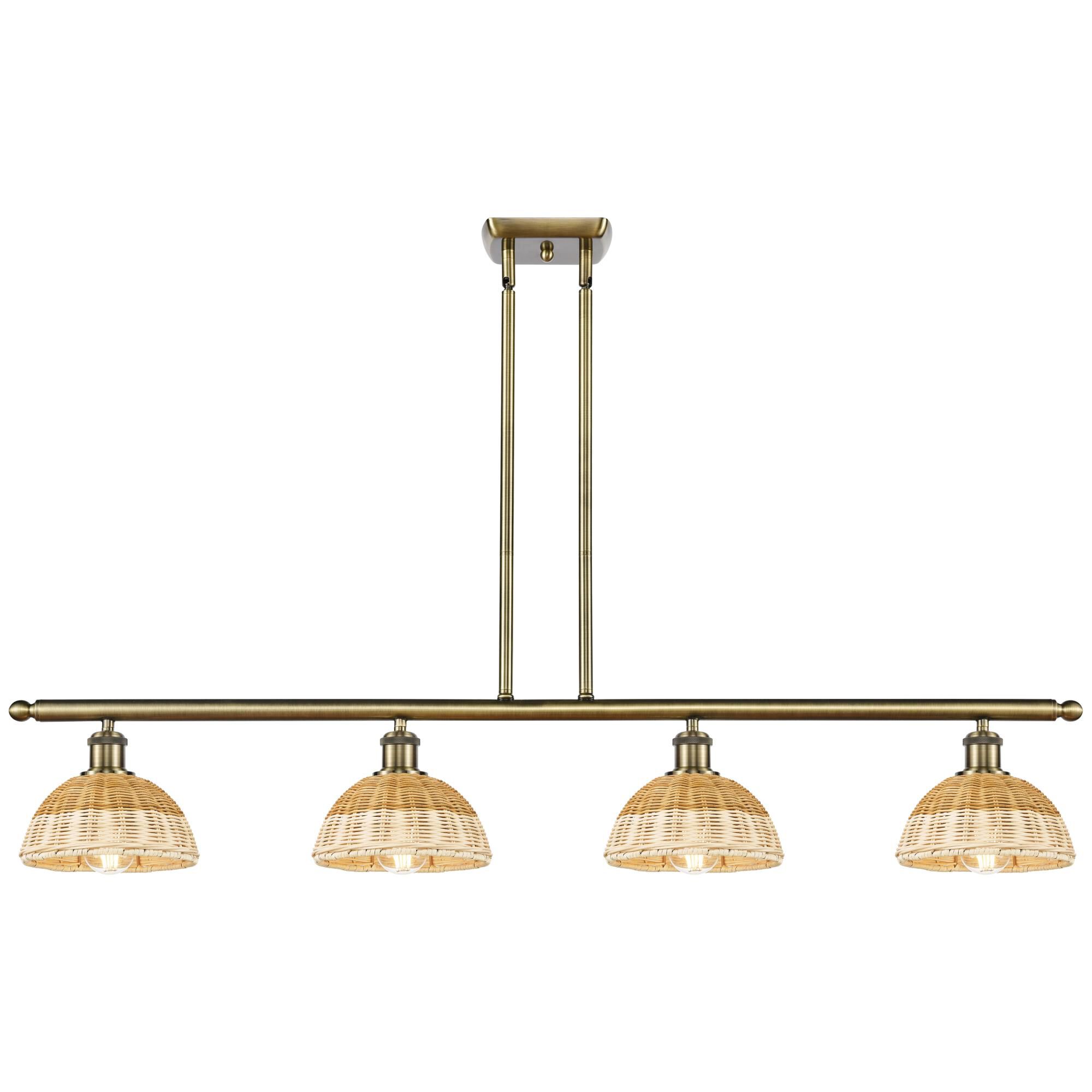 Shown in Antique Brass finish and Natural shade