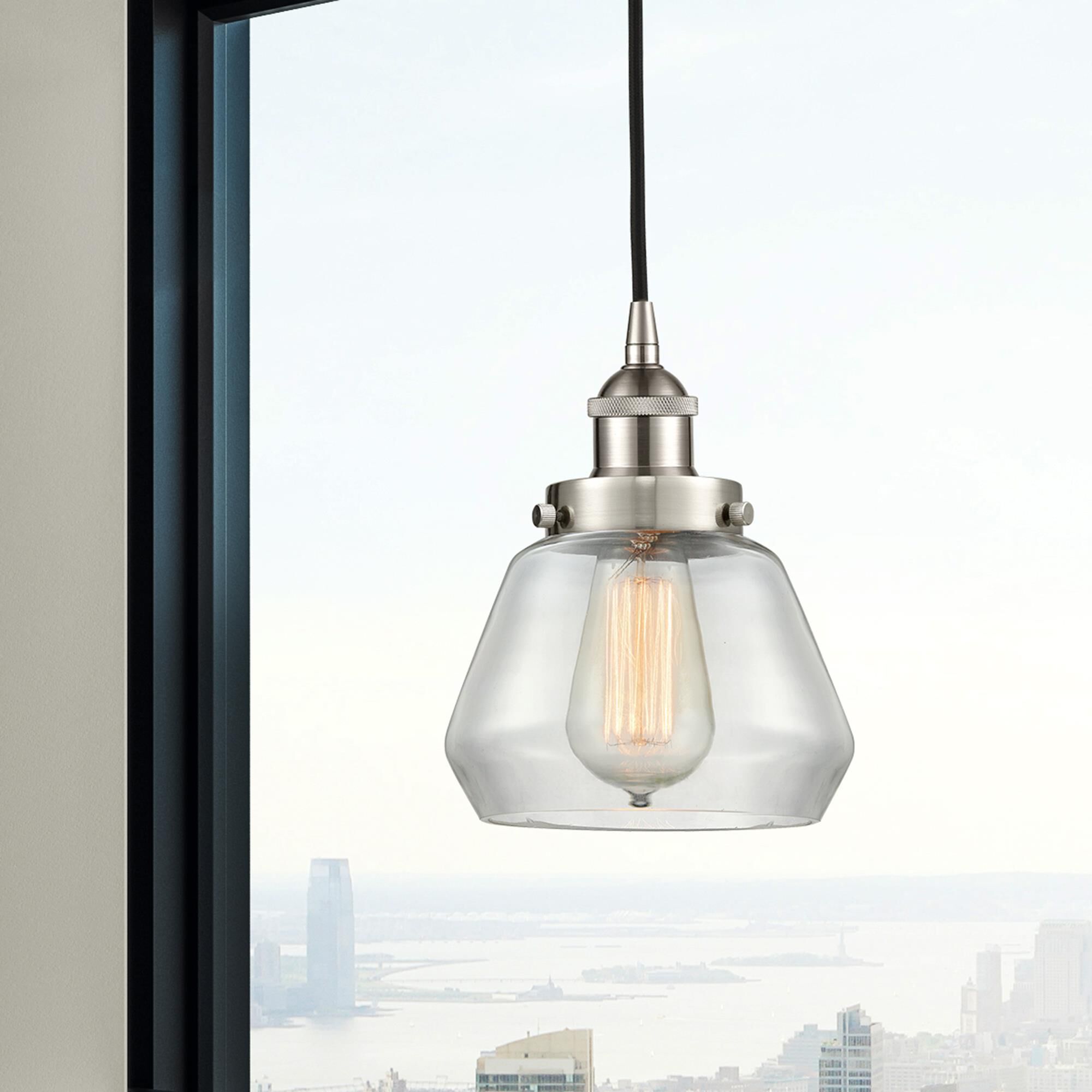 Shown in Brushed Satin Nickel finish and Clear glass
