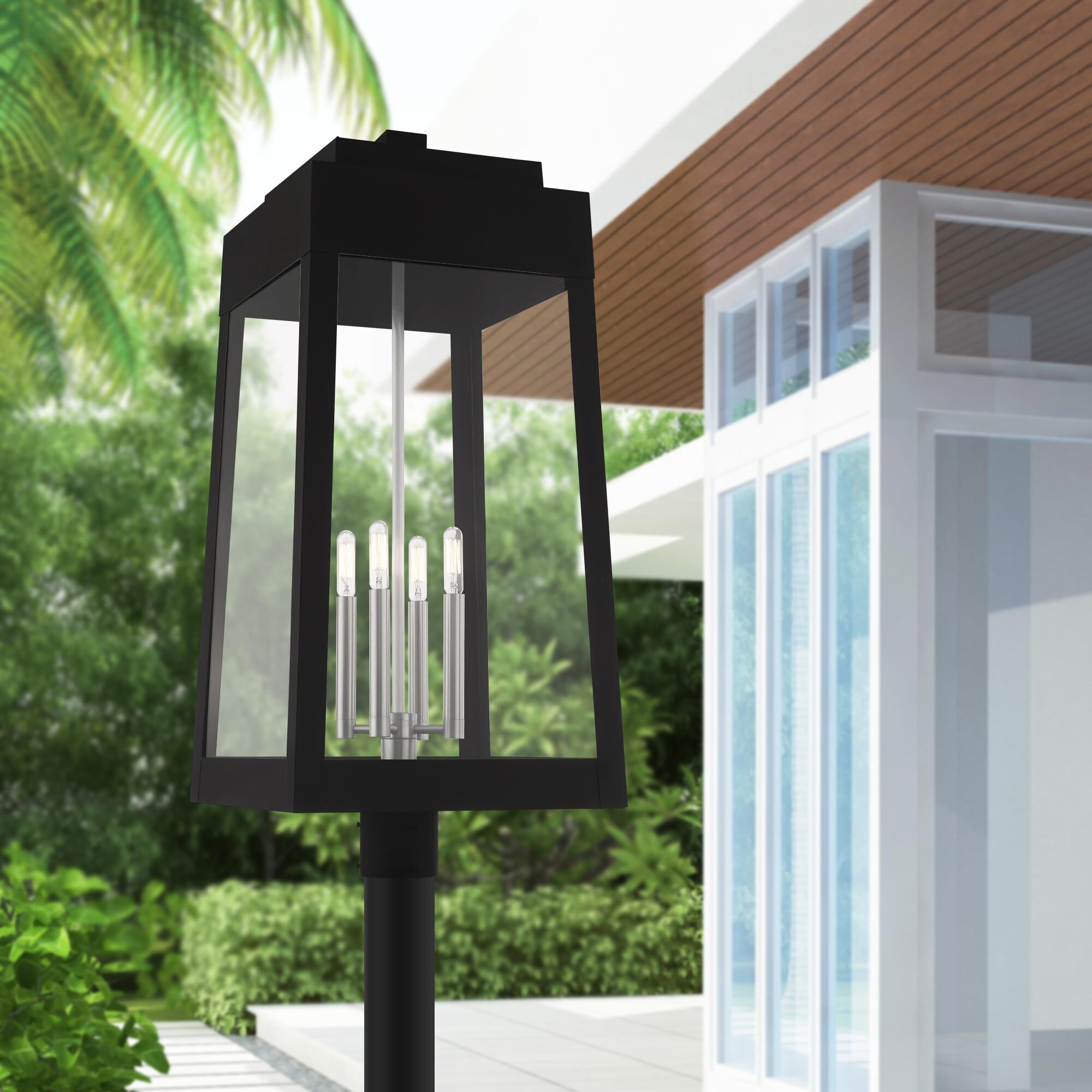 Shown in Black finish and Clear glass