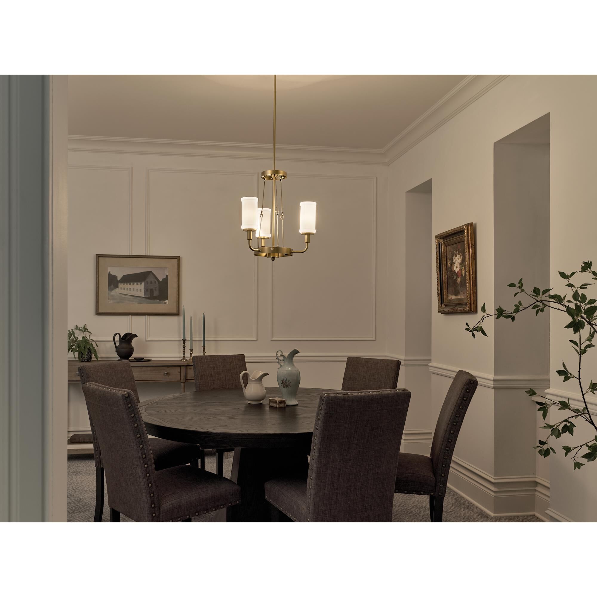 Shown in Natural Brass finish and Opal glass