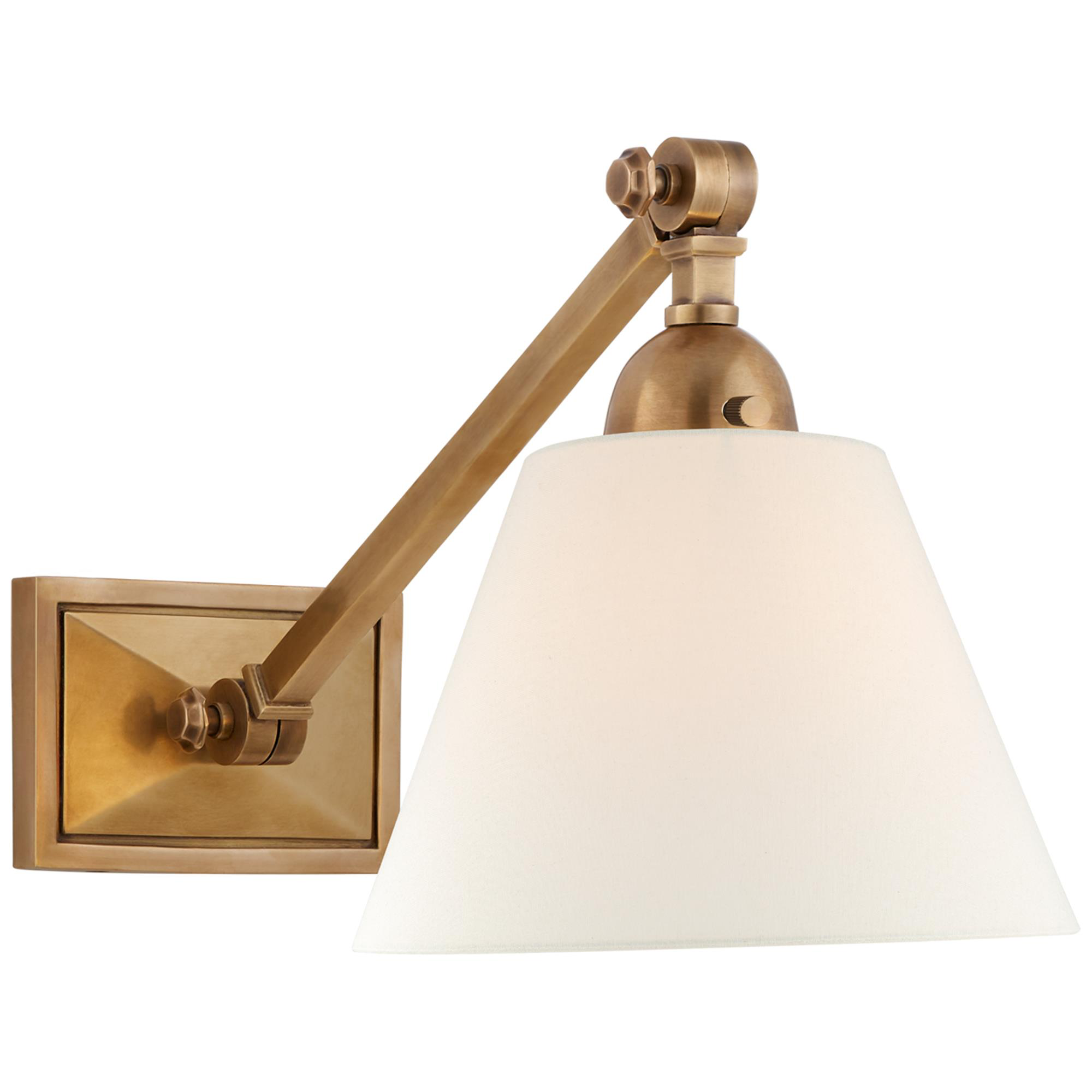 Shown in Hand-Rubbed Antique Brass finish and Linen shade