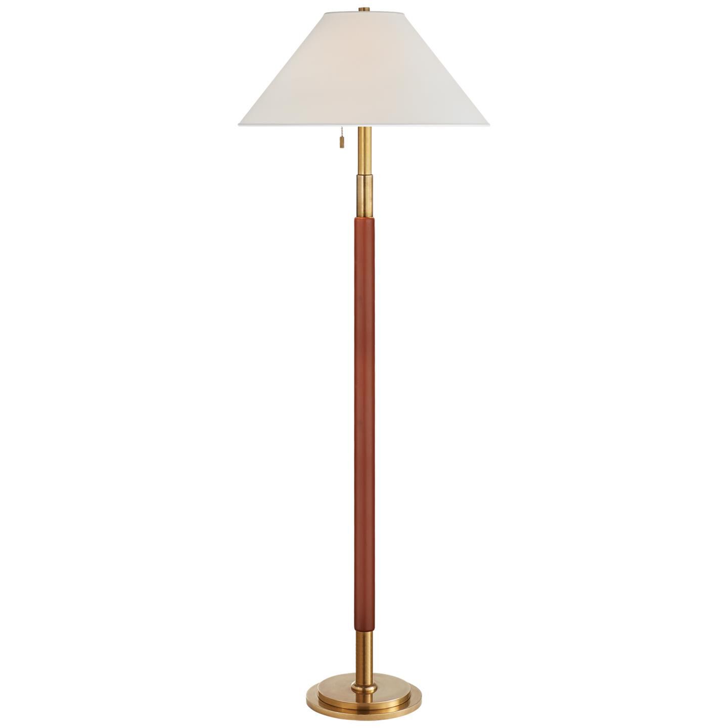 Shown in Natural Brass And Saddle Leather finish and Percale shade