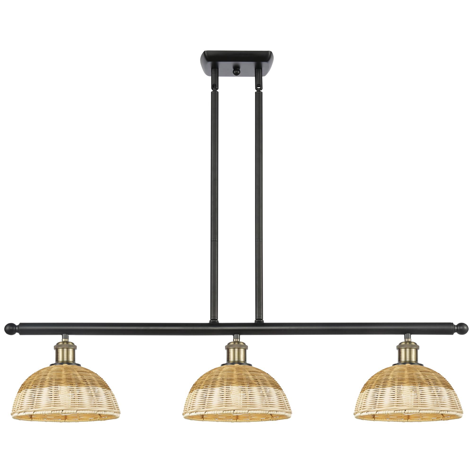 Shown in Black Antique Brass finish and Natural shade