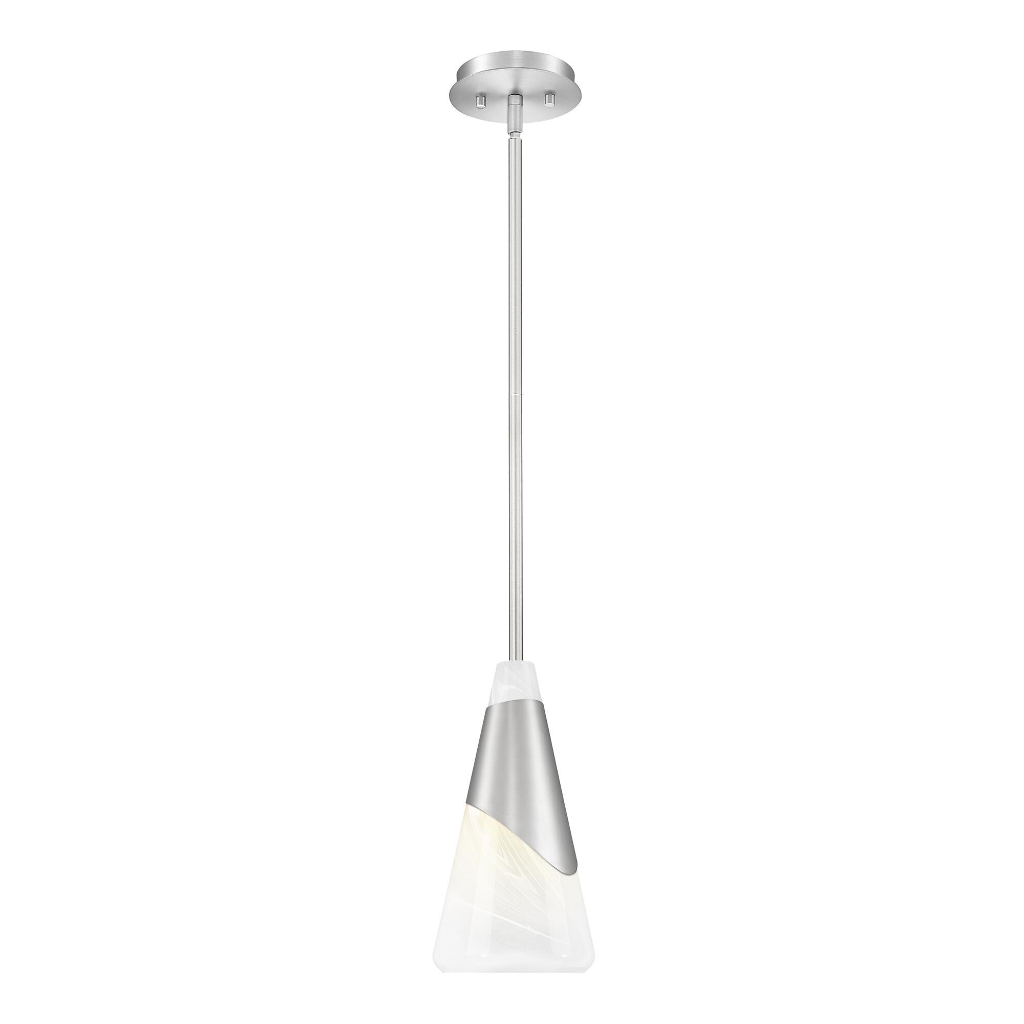 Shown in Brushed Nickel finish and White Swirl glass and White Swirl shade