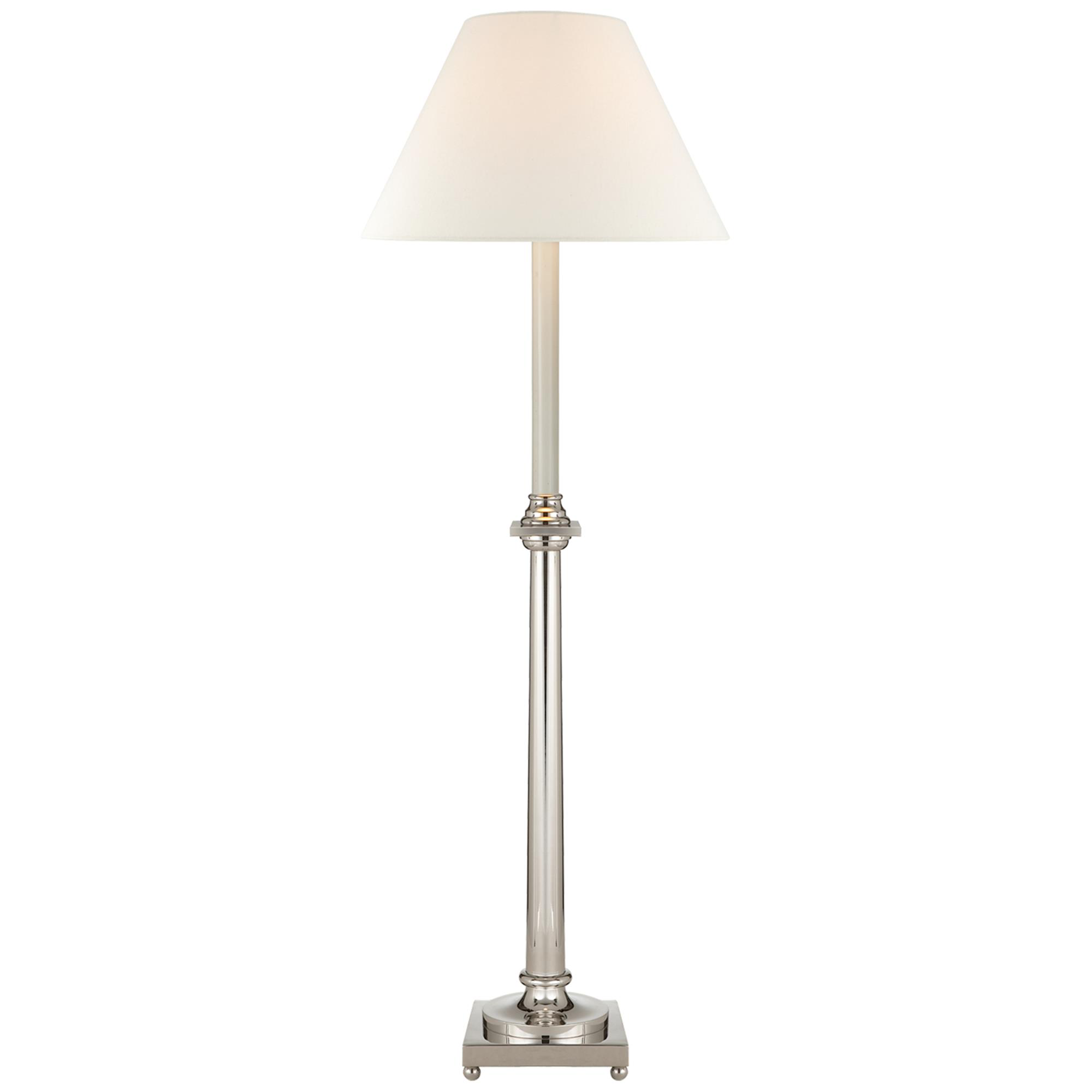 Shown in Polished Nickel finish and Linen shade