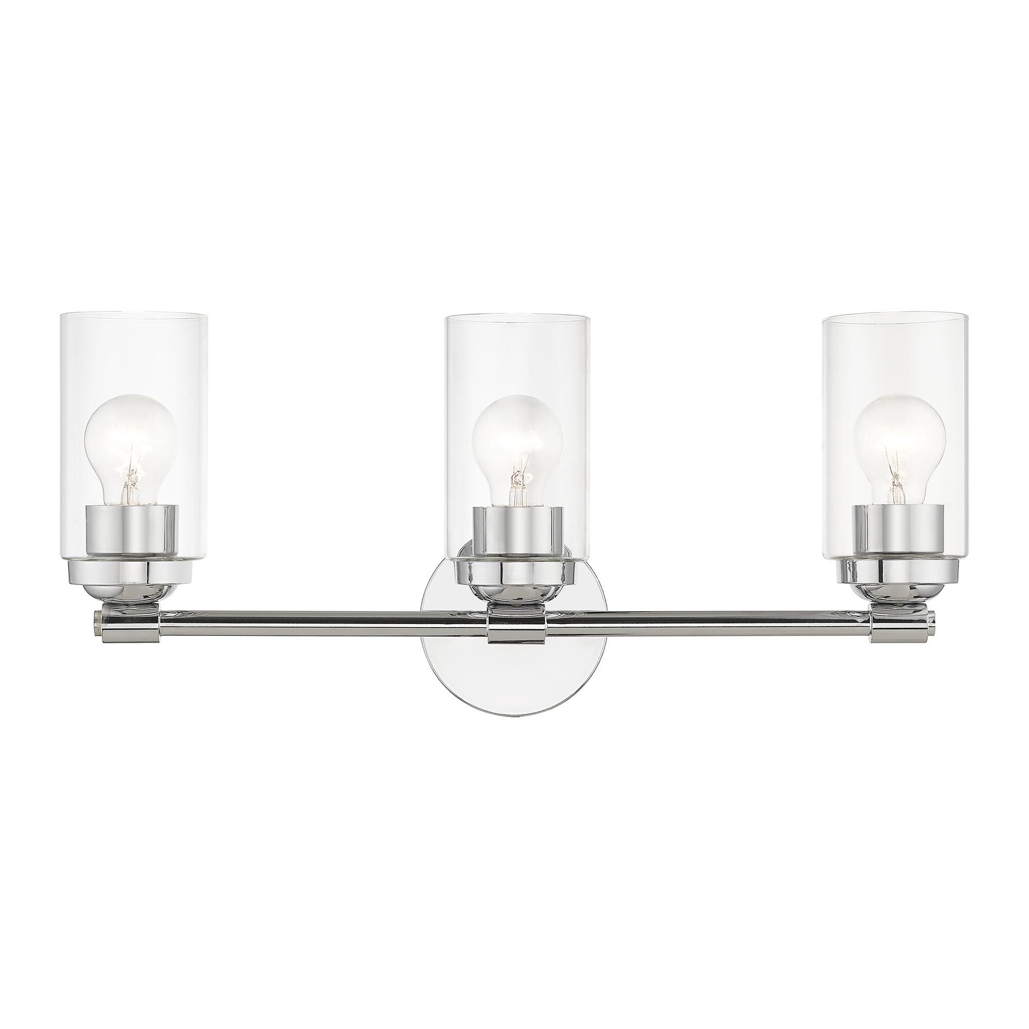 Shown in Polished Chrome finish and Hand Blown Clear  glass