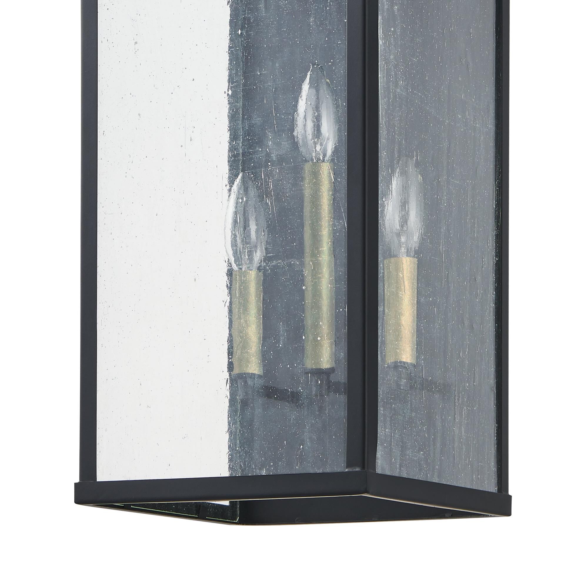 Shown in Matte Black finish and Clear Antique glass