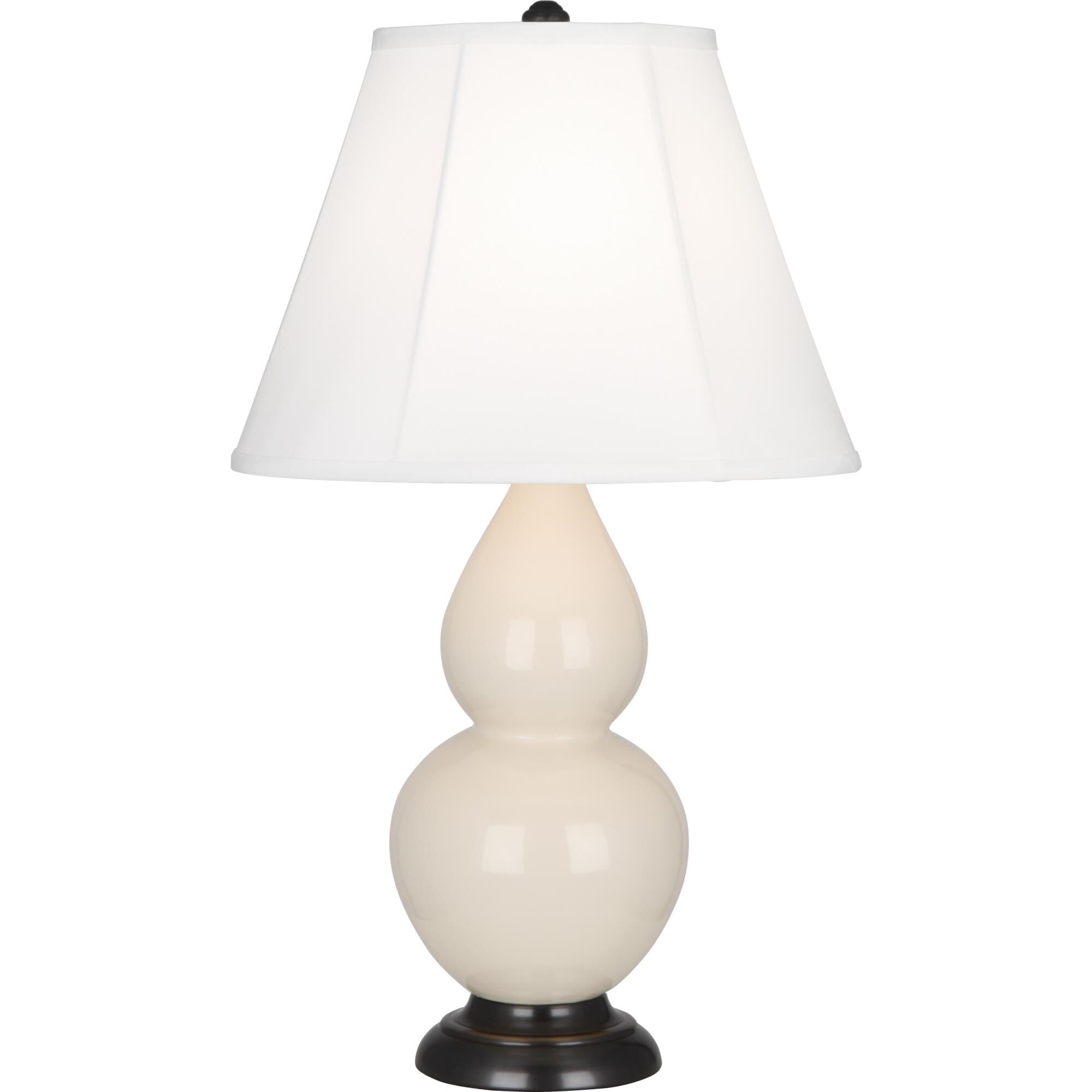 Shown in Bone Glazed Ceramic finish and Ivory Silk Stretched Fabric shade