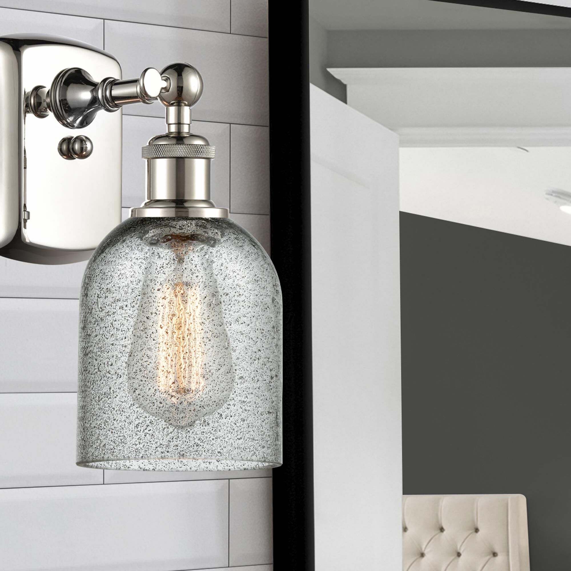 Shown in Polished Nickel finish and Bell glass and Glass shade