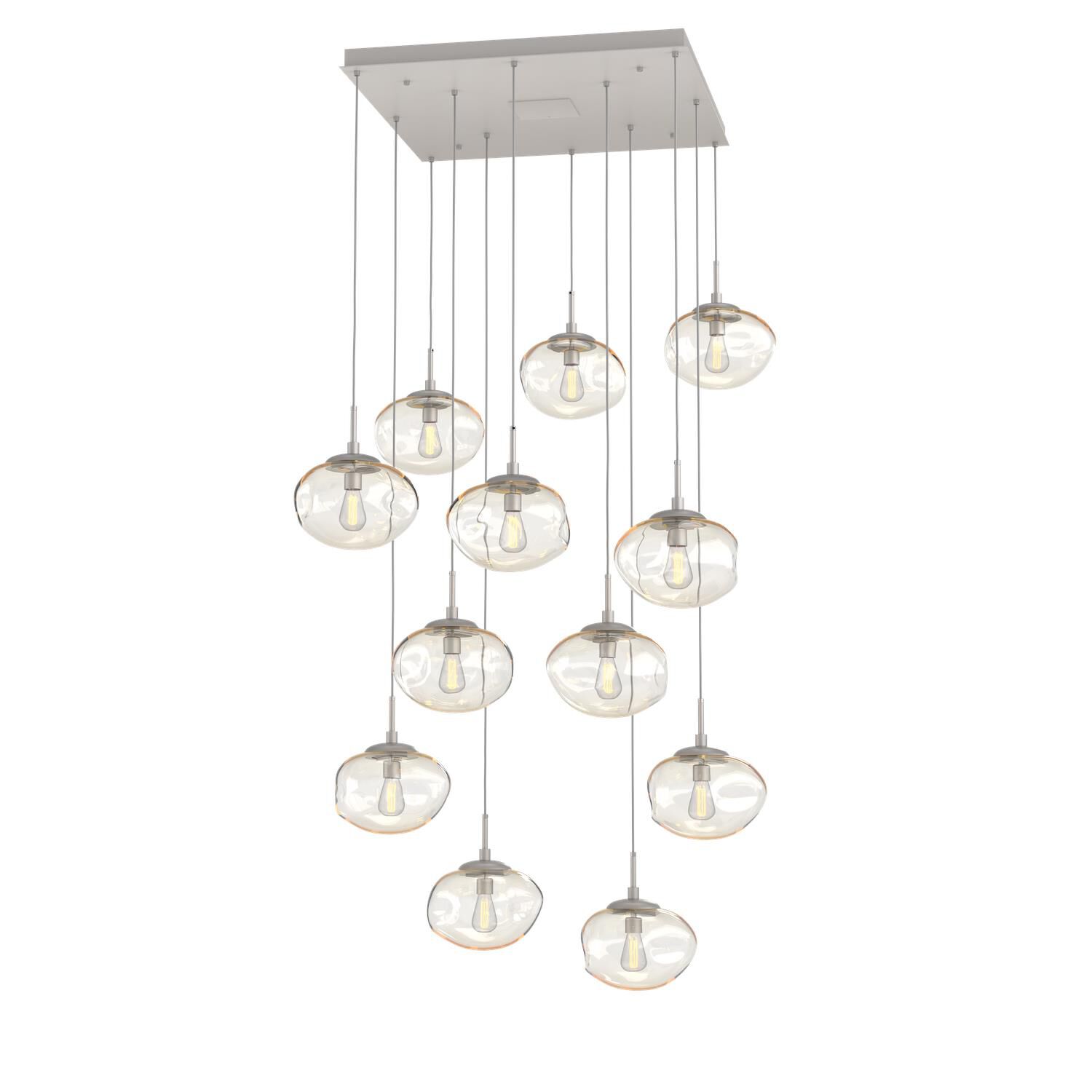 Shown in Metallic Beige Silver finish and Blown Amber glass