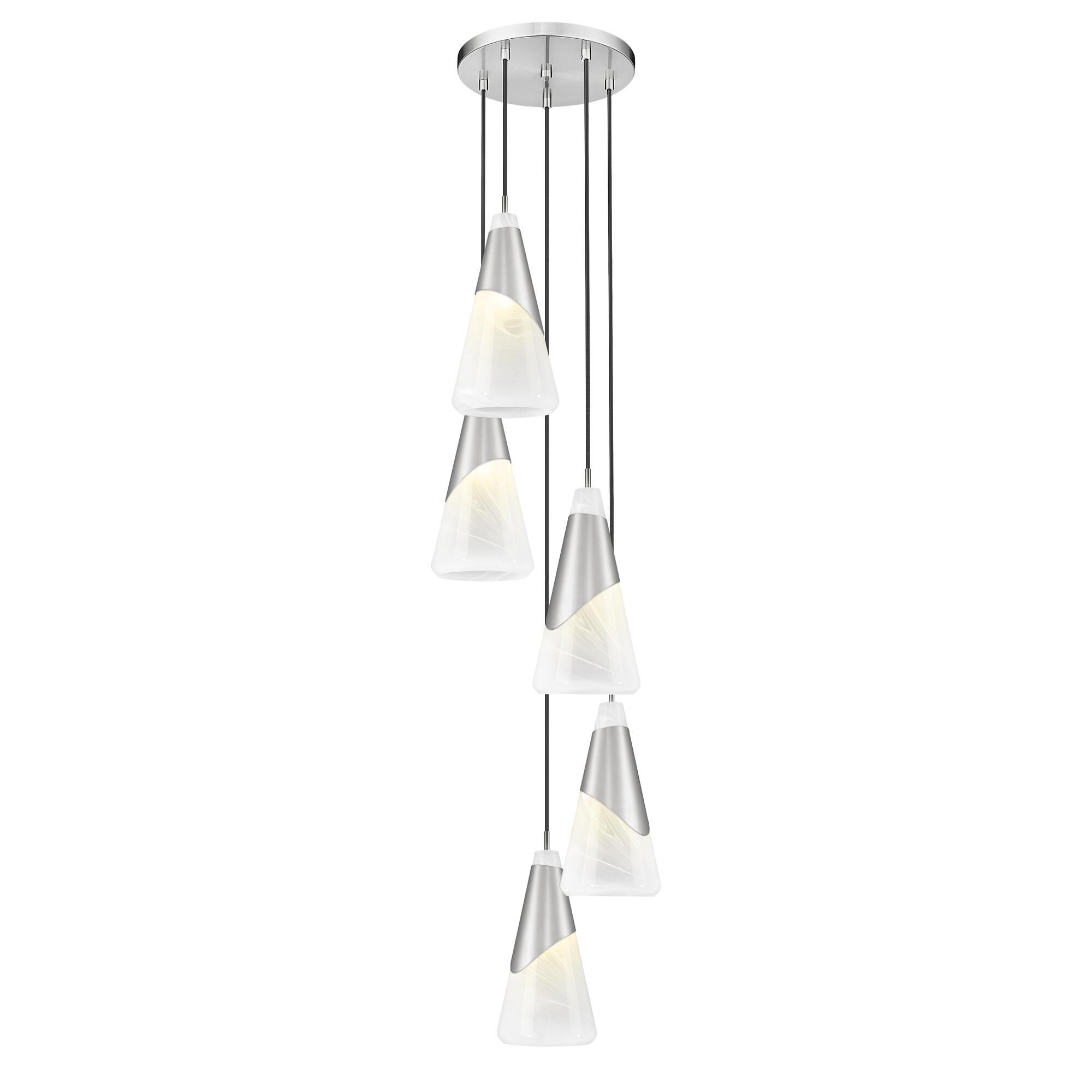 Shown in Brushed Nickel finish and White Swirl glass and White Swirl shade