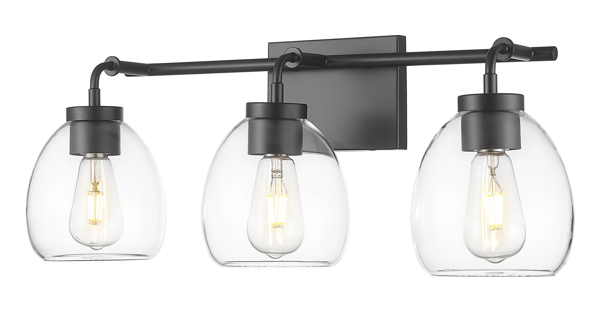 Shown in Matte Black finish and Clear Glass Globes shade