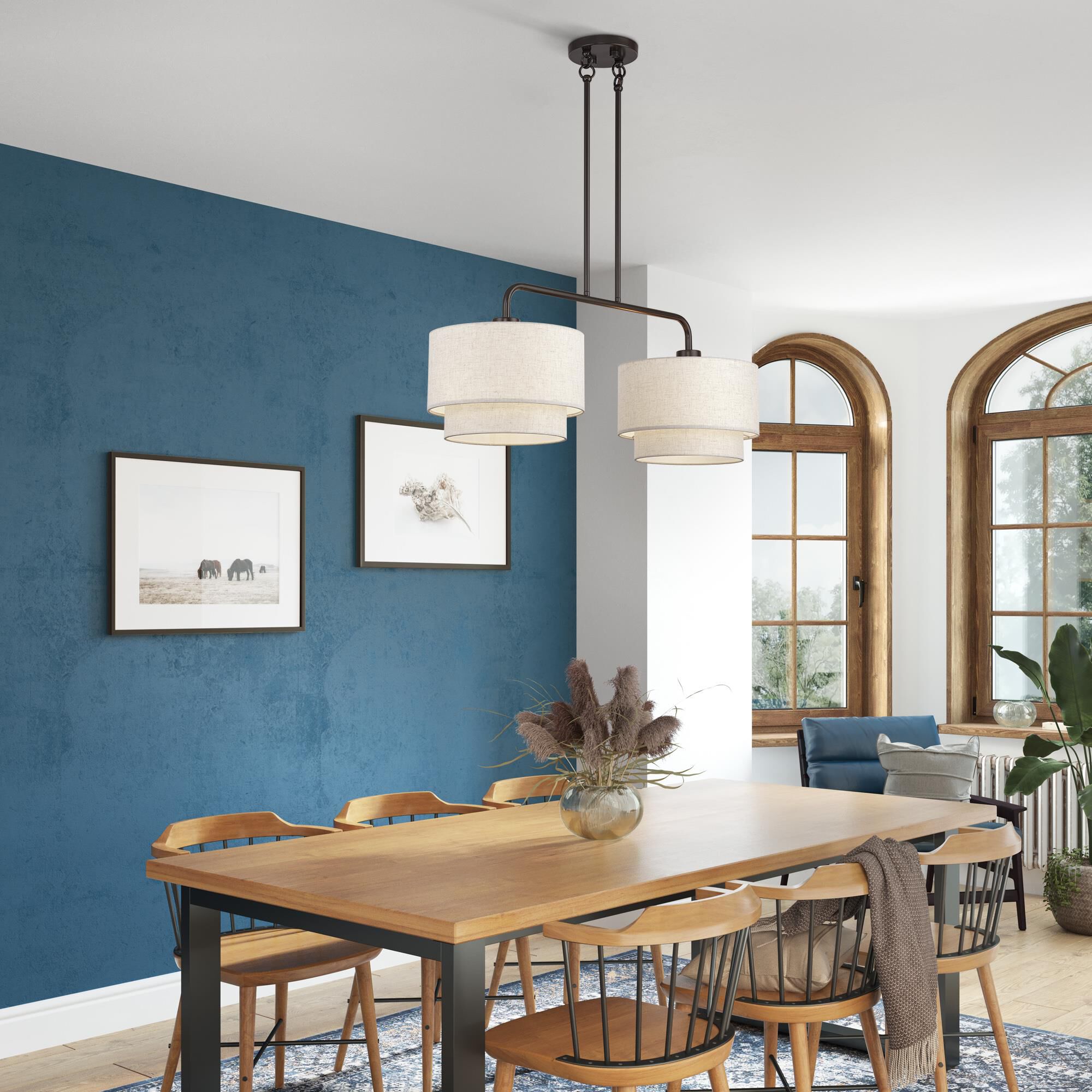 Shown in English Bronze finish and Hand Crafted Oatmeal Color Fabric with White Color Inside shade