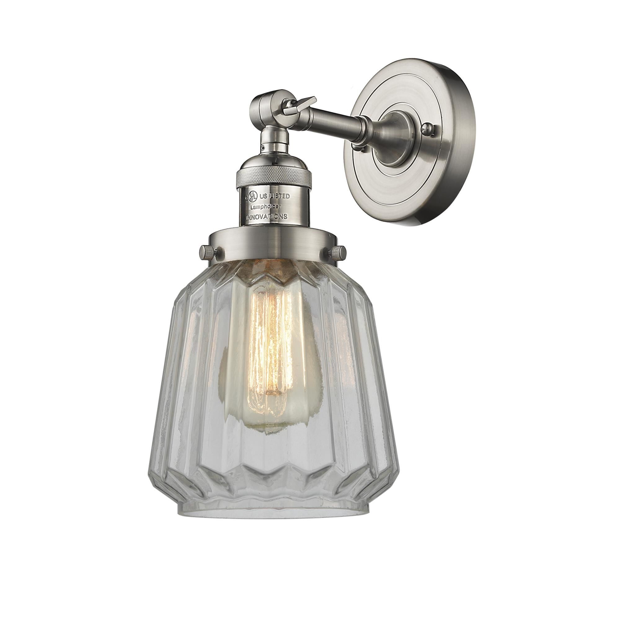 Shown in Brushed Satin Nickel finish and Clear Fluted glass