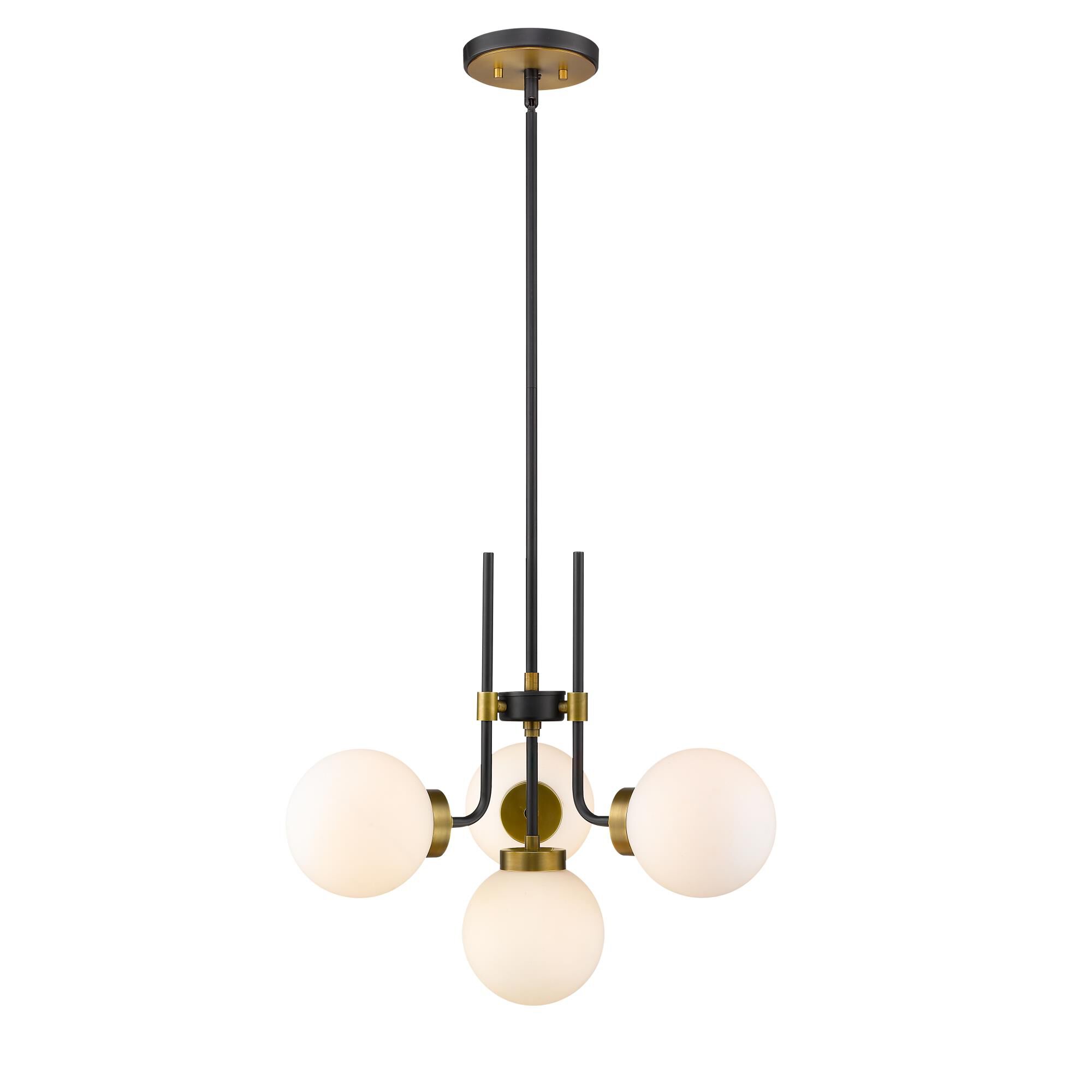 Shown in Matte Black + Olde Brass finish and Glass shade