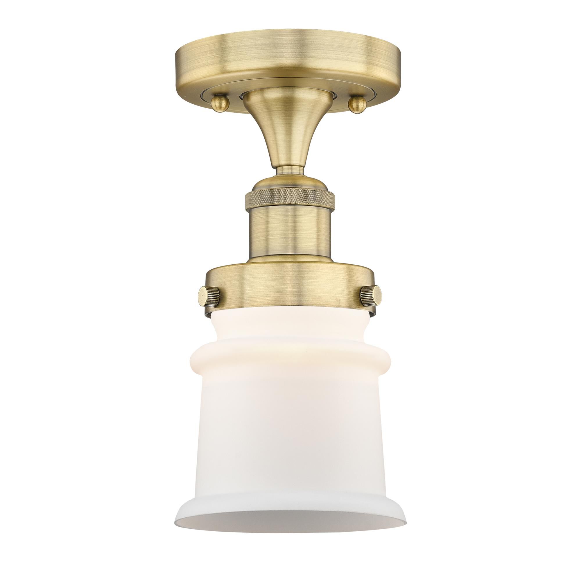 Shown in Brushed Brass finish and Matte White glass