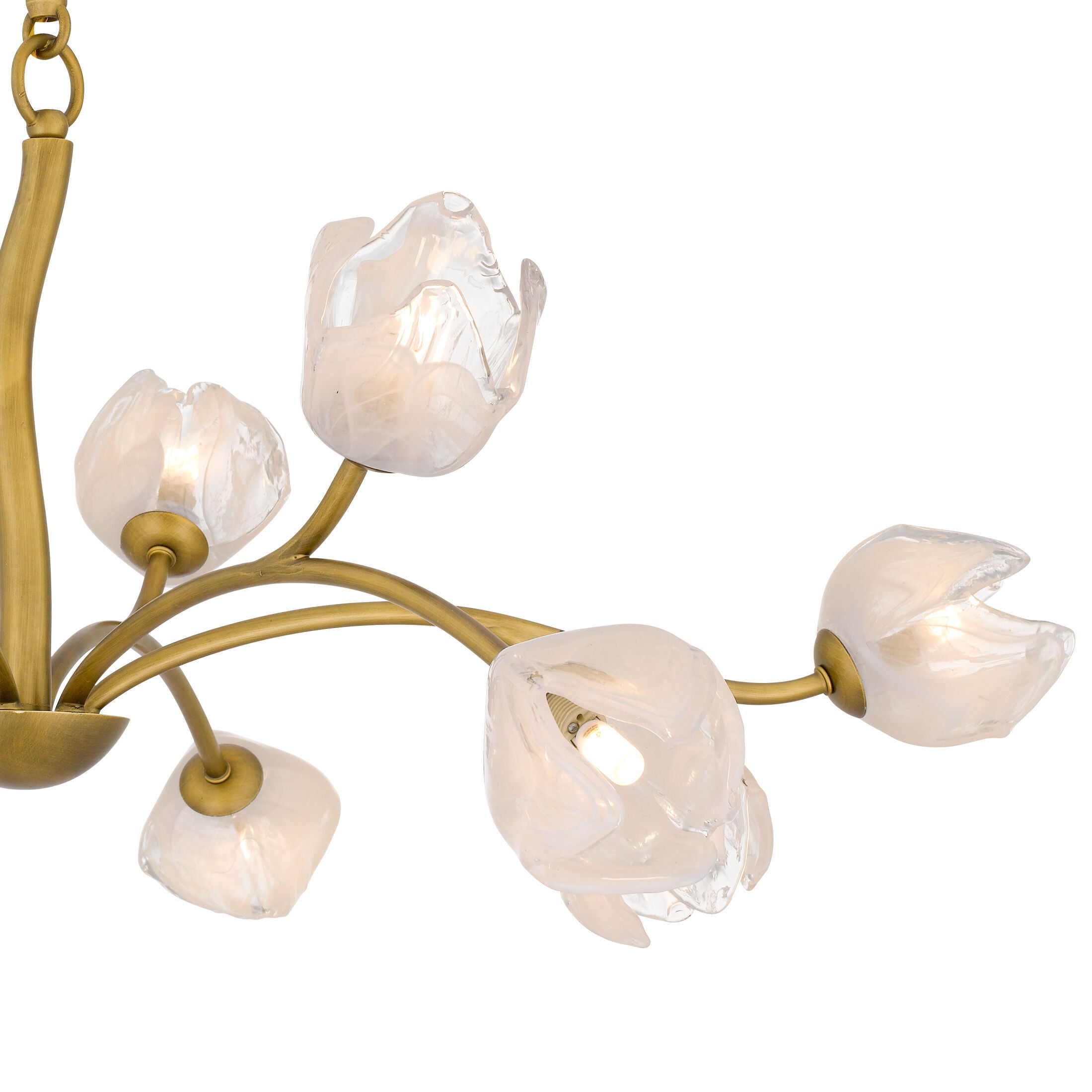 Shown in Vintage Brass finish and White Swirl Glass shade