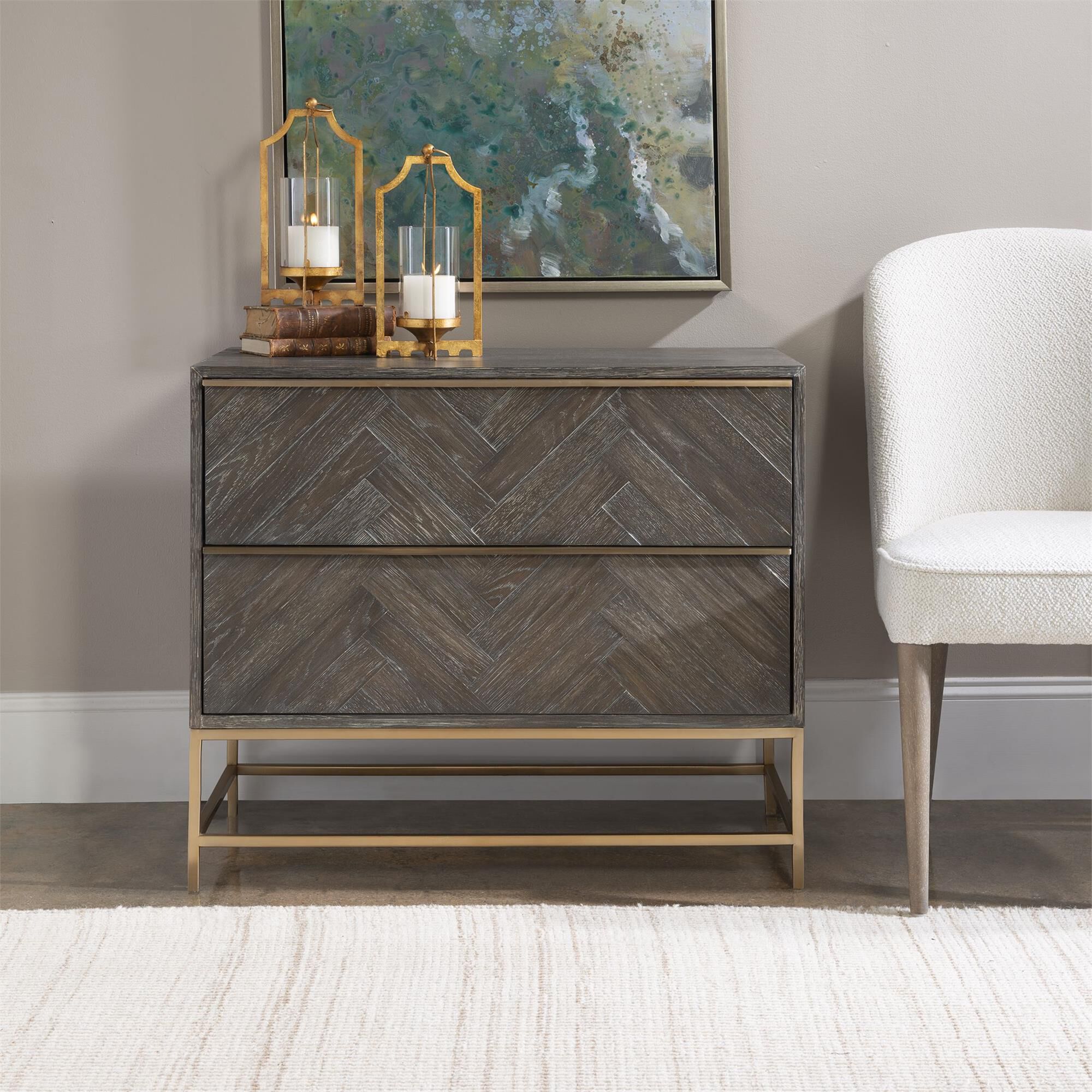 Shown in Showcasing Understated Style, This Two Drawer Chest Is Layered In A Dark Walnut Finished Oak Veneer  finish
