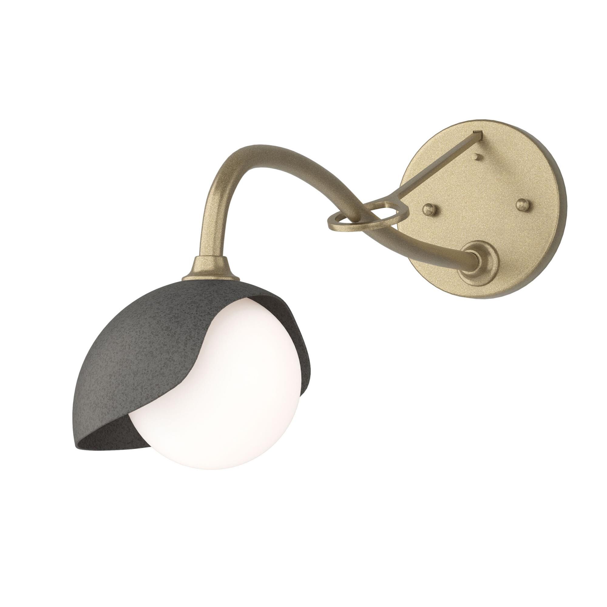 Shown in Soft Gold finish and Opal glass and Natural Iron (20) accent