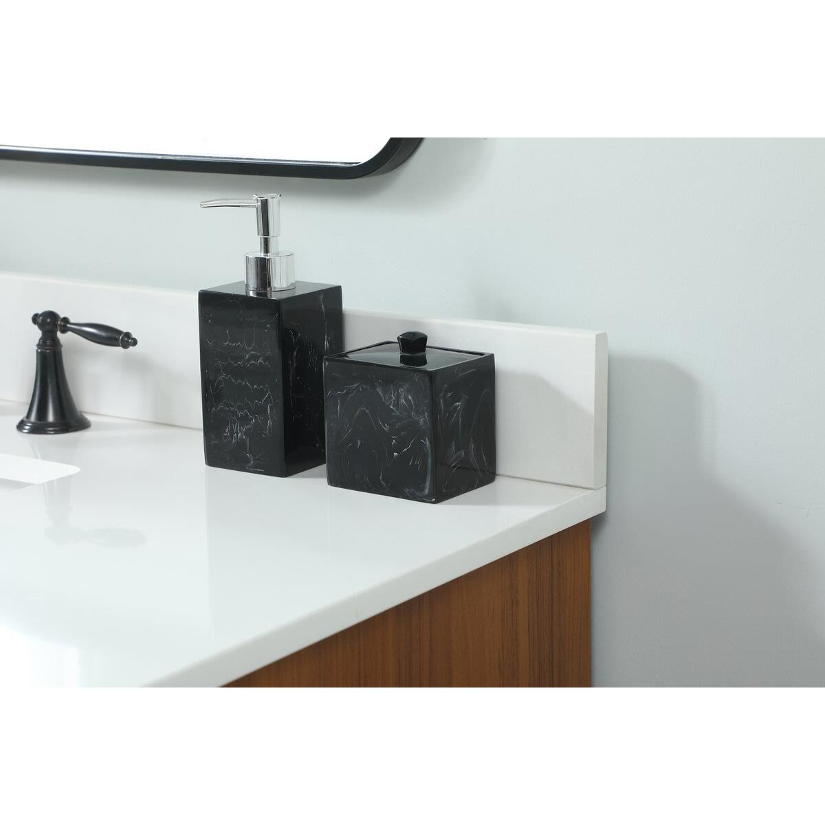 Shown in Teak finish and With Backsplash accent