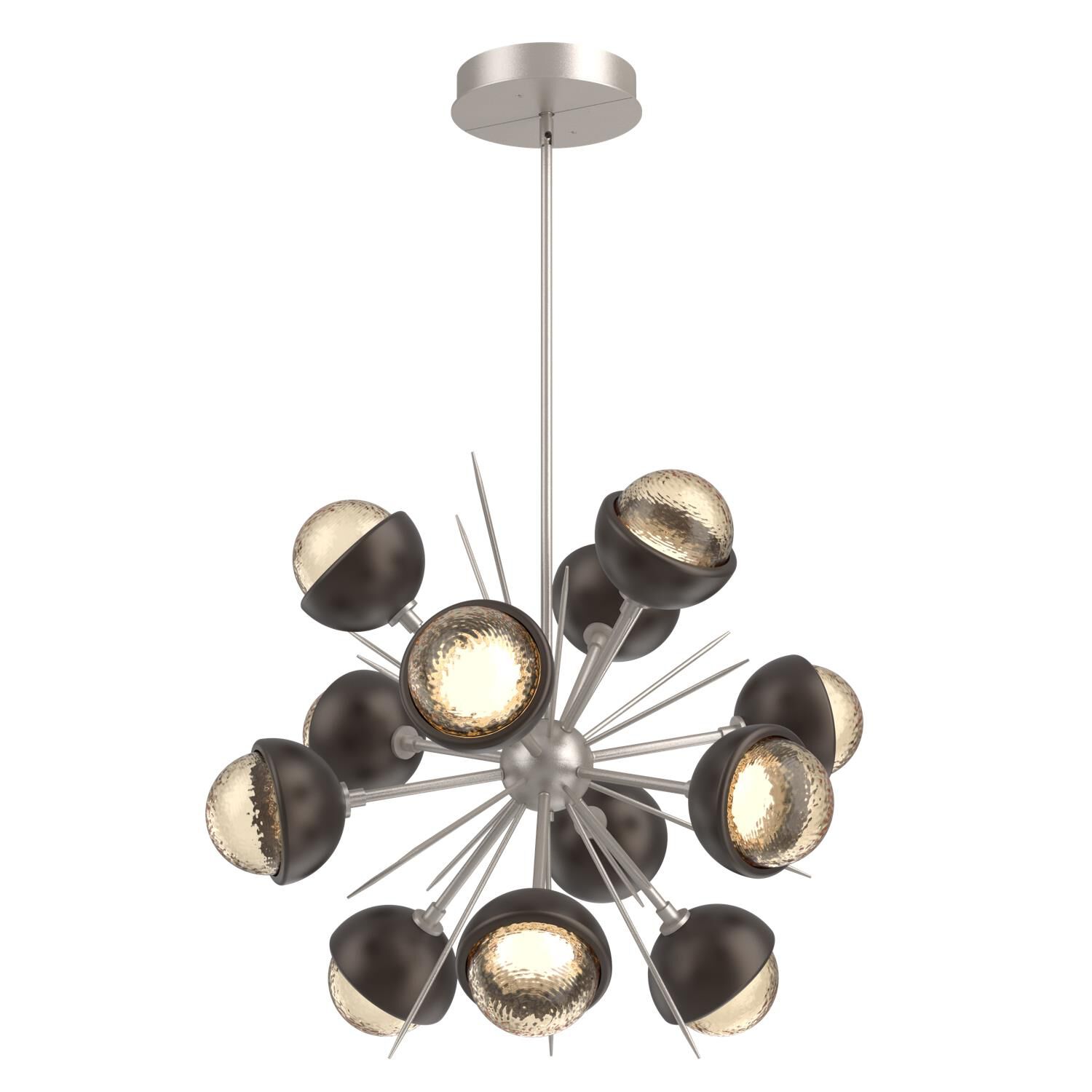 Shown in Beige Silver finish and Amber glass and Flat Bronze accent
