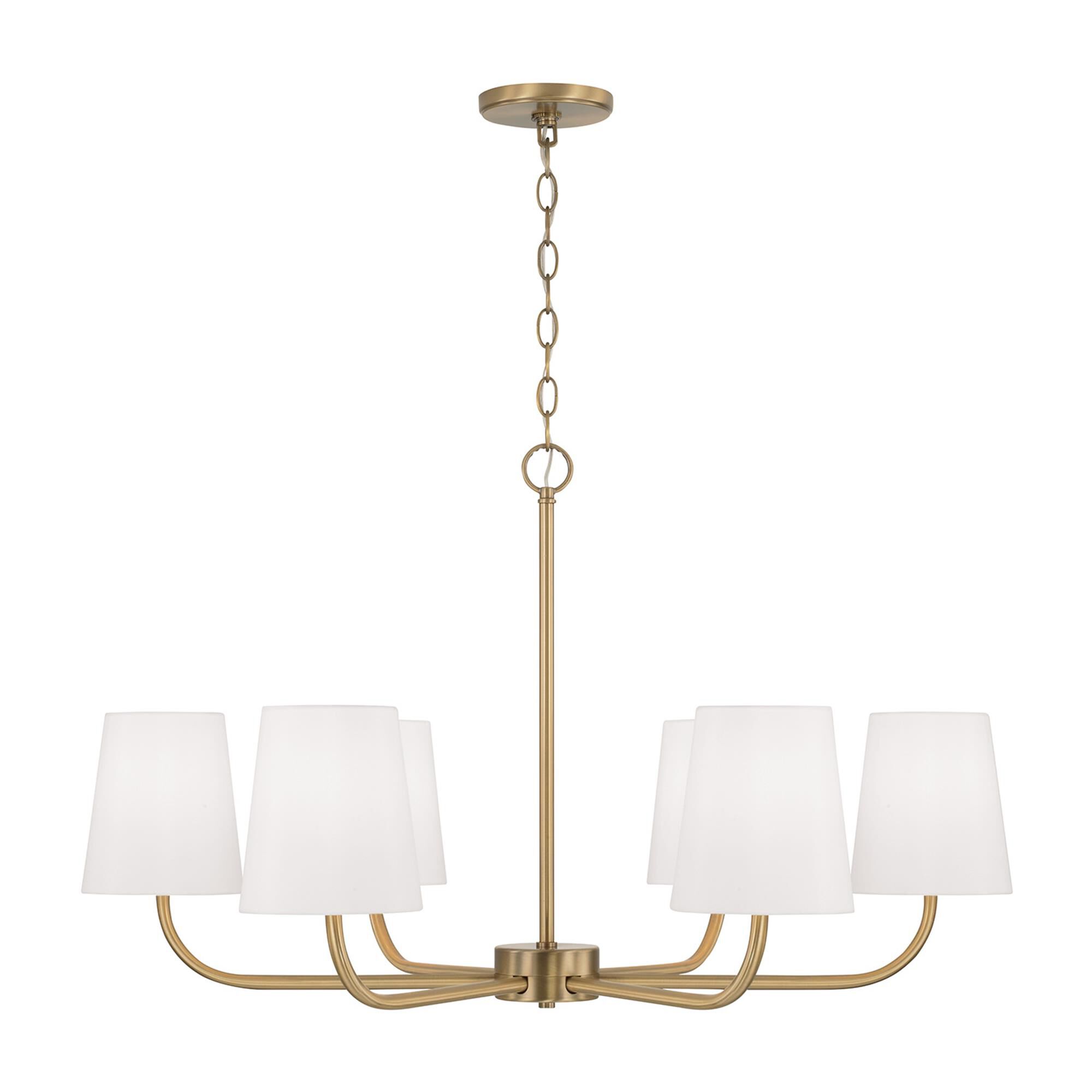 Shown in Aged Brass finish and White Fabric Stay-Straight s shade