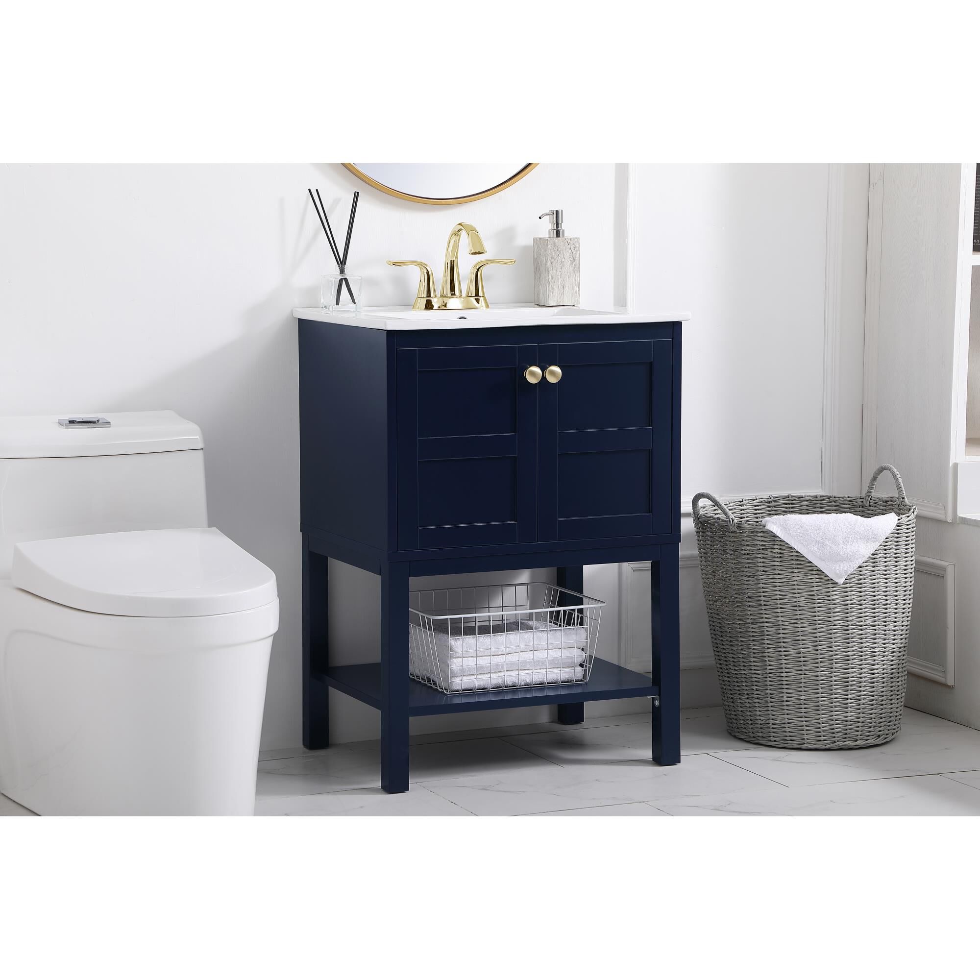 Shown in Blue And Gold With White Porcelain finish