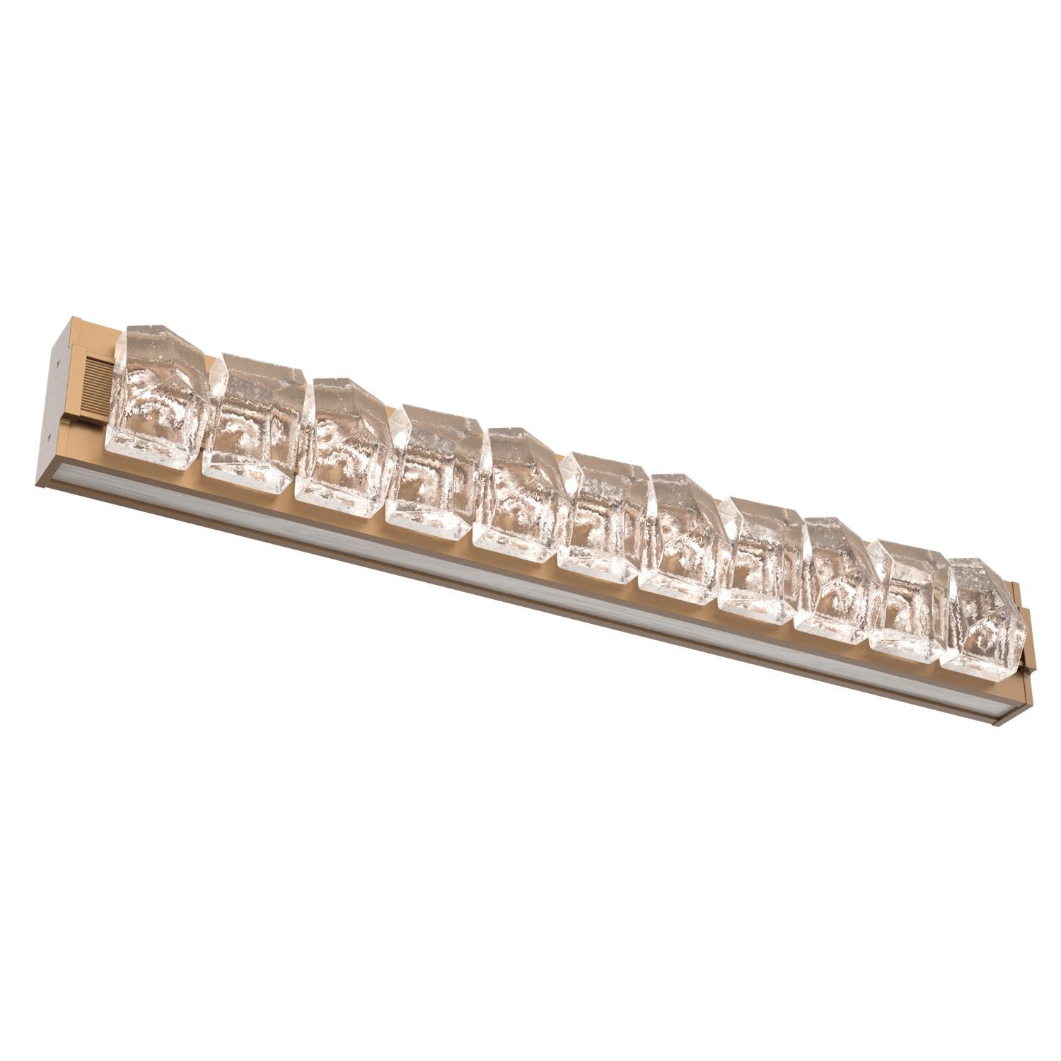 Shown in Novel Brass finish and Clear Stone glass and Light Oak accent