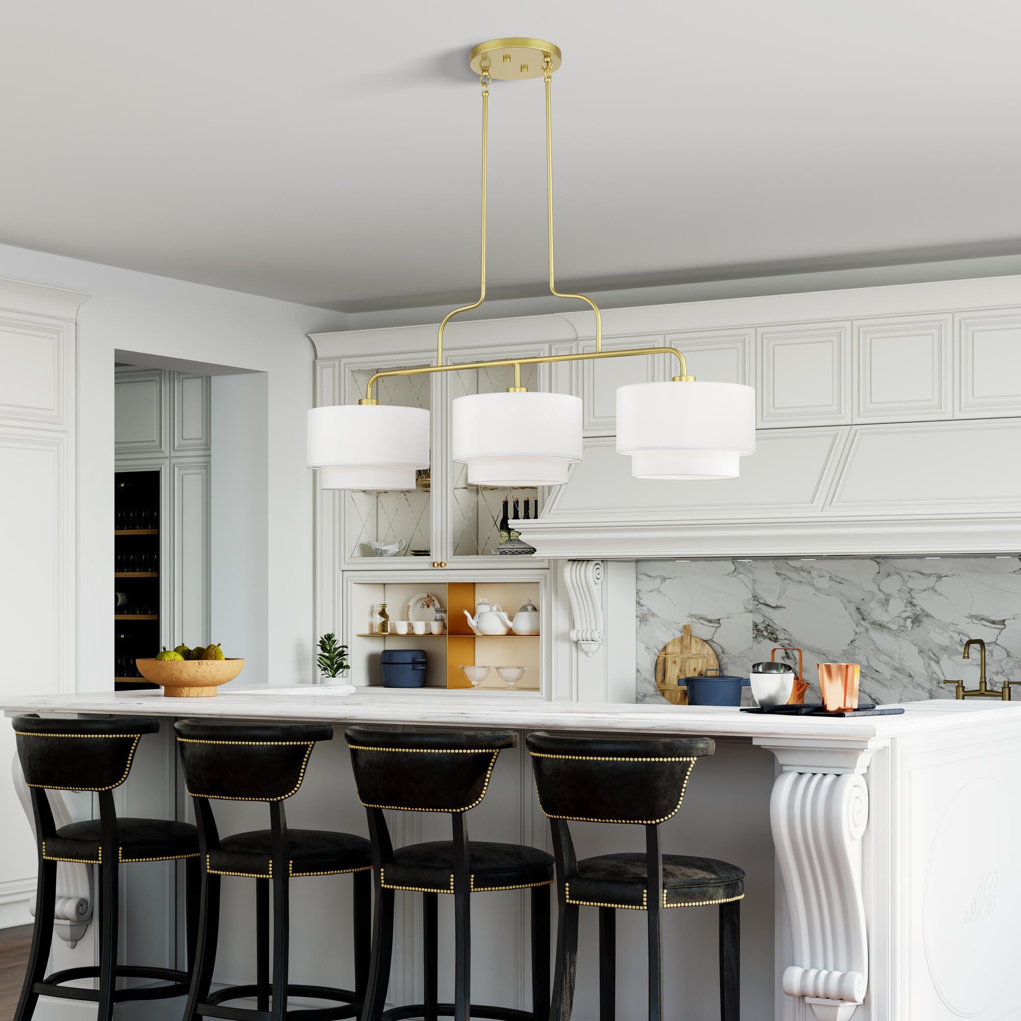 Shown in Soft Gold finish and Hand Crafted Off-White Fabric Hardbacks with White Fabric Inside shade