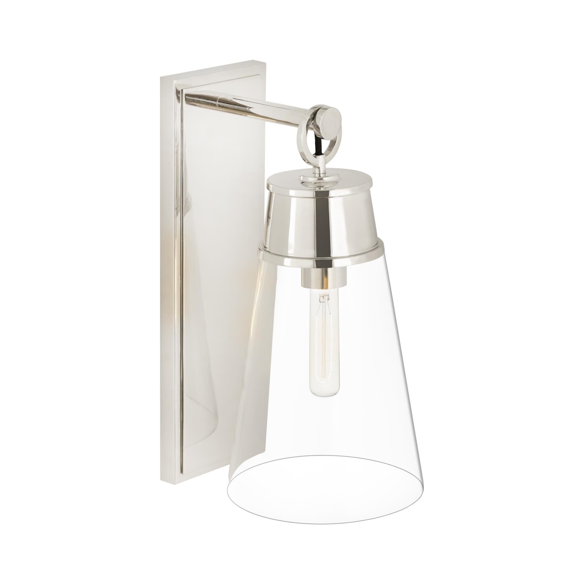Shown in Polished Nickel finish and Glass shade