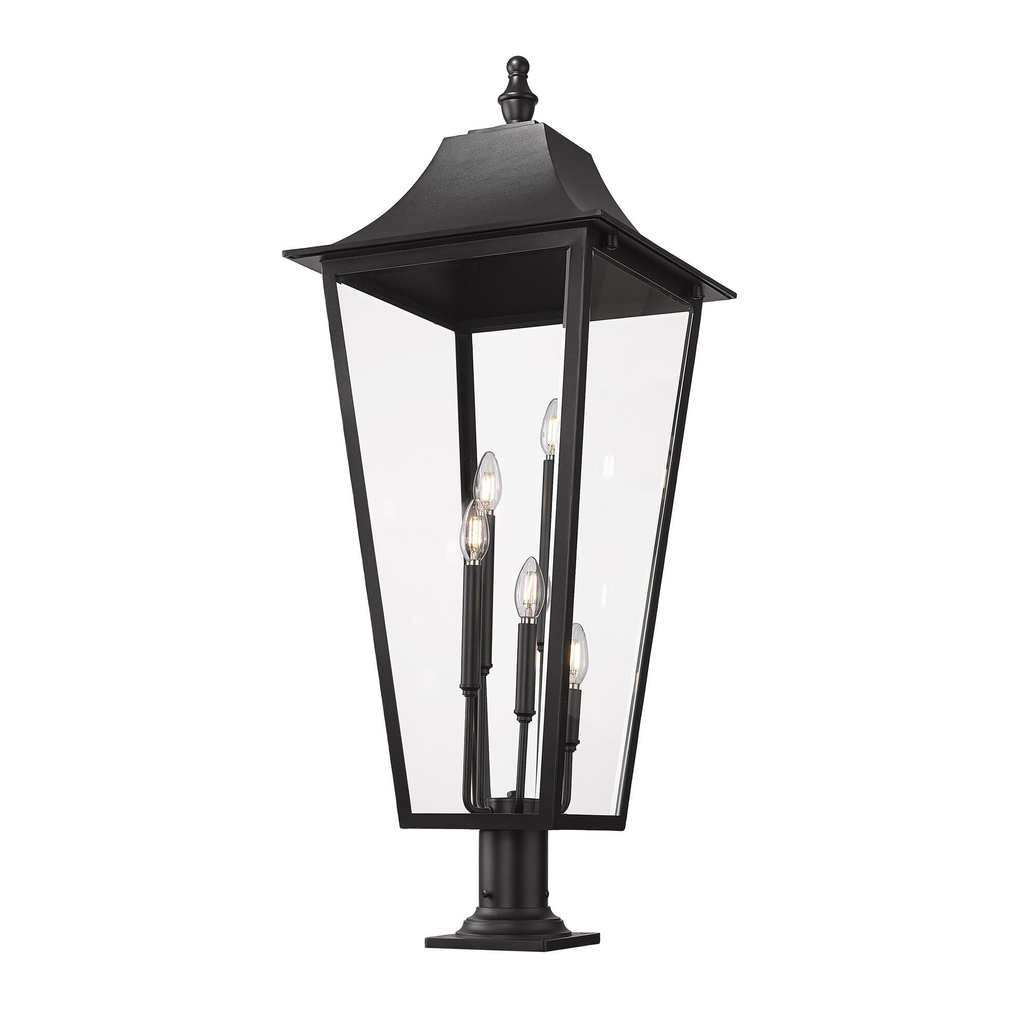 Shown in Black finish and Clear Beveled glass and Clear Beveled shade