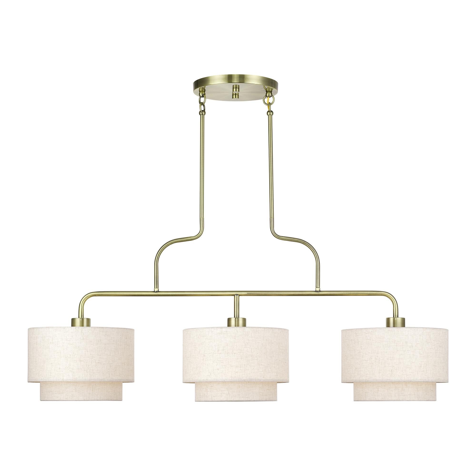 Shown in Antique Brass finish and Hand Crafted Oatmeal Color Fabric with White Color Inside shade