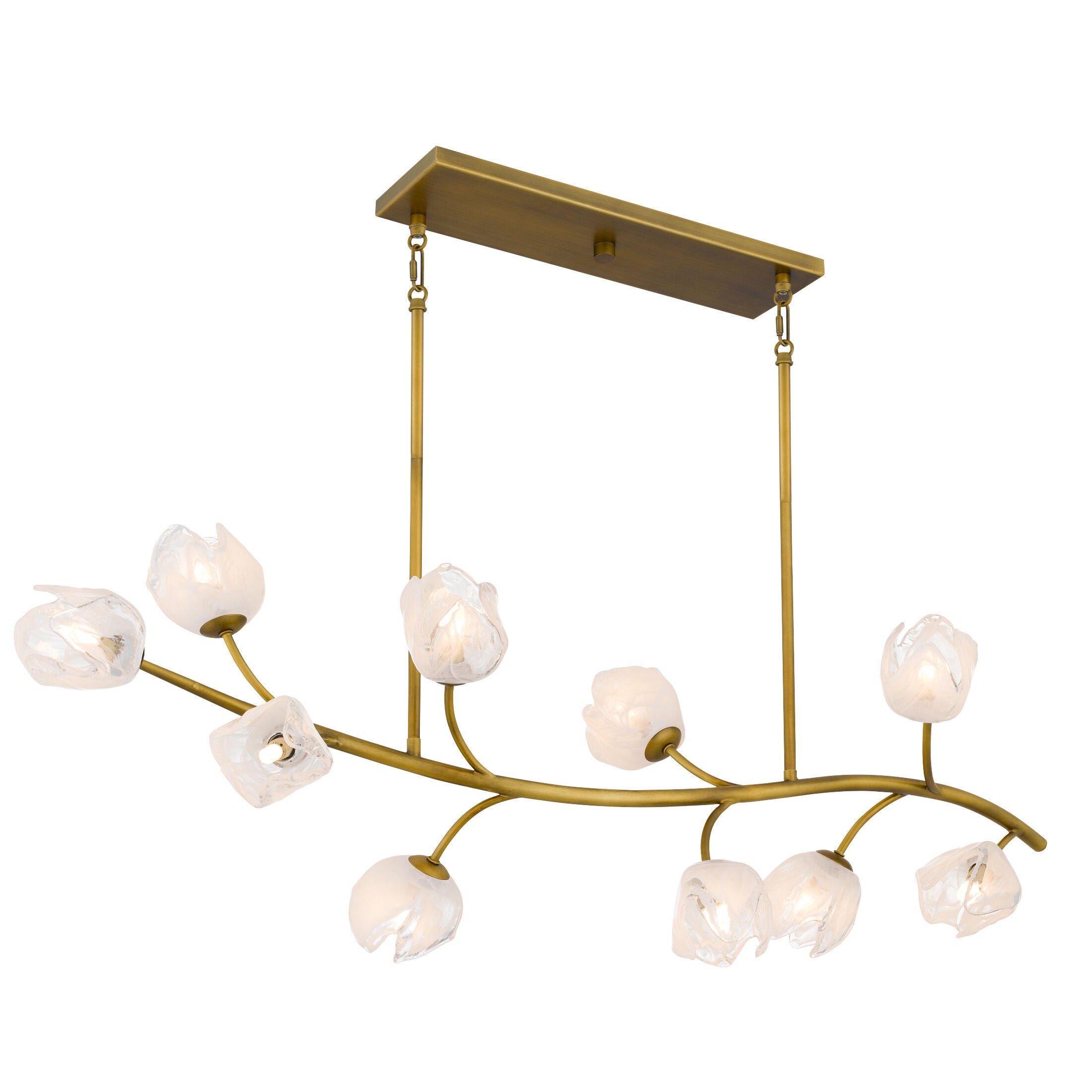 Shown in Vintage Brass finish and White Swirl glass